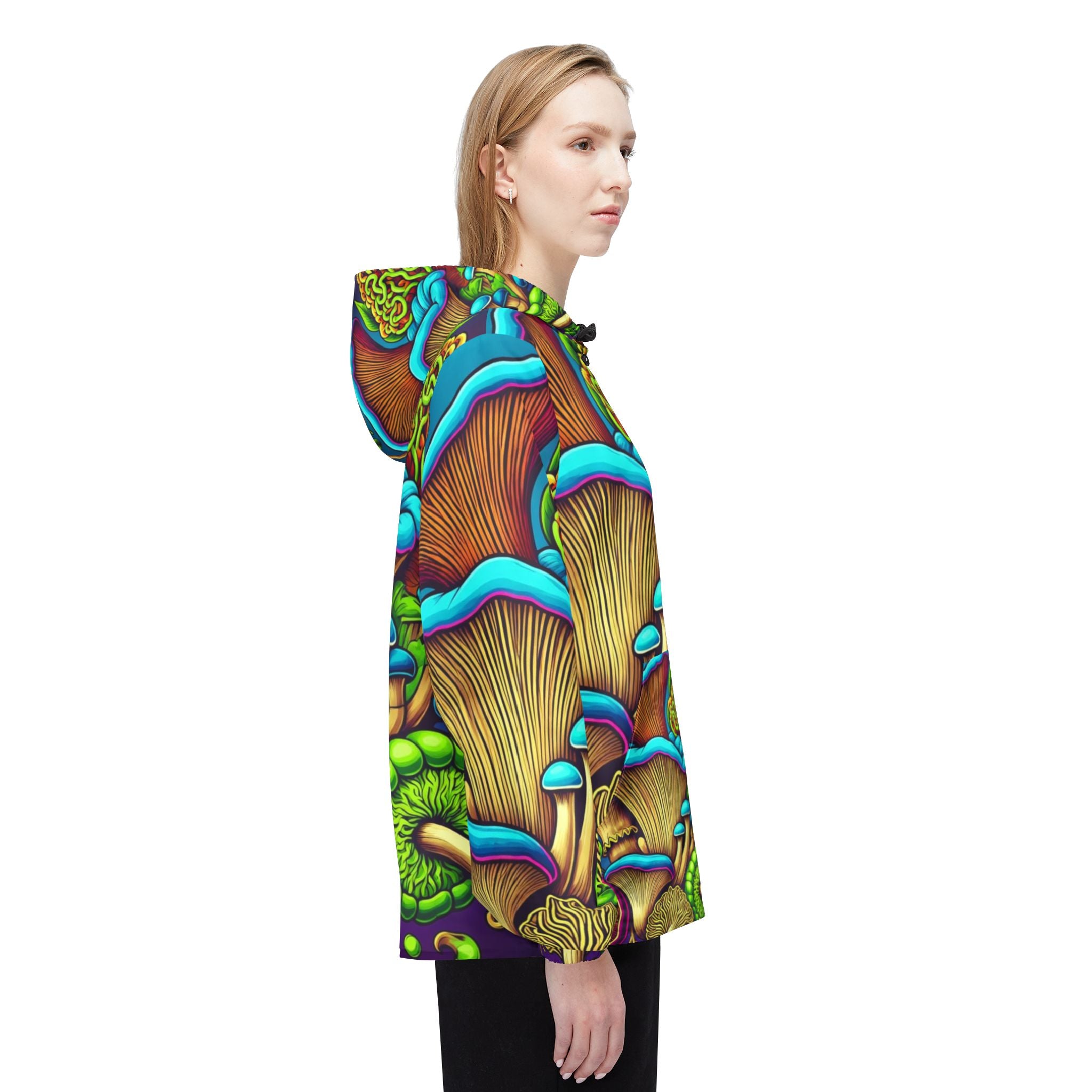 Psychedelic Mushroom Print Windbreaker Jacket — Vibrant All-Over Fungi Design