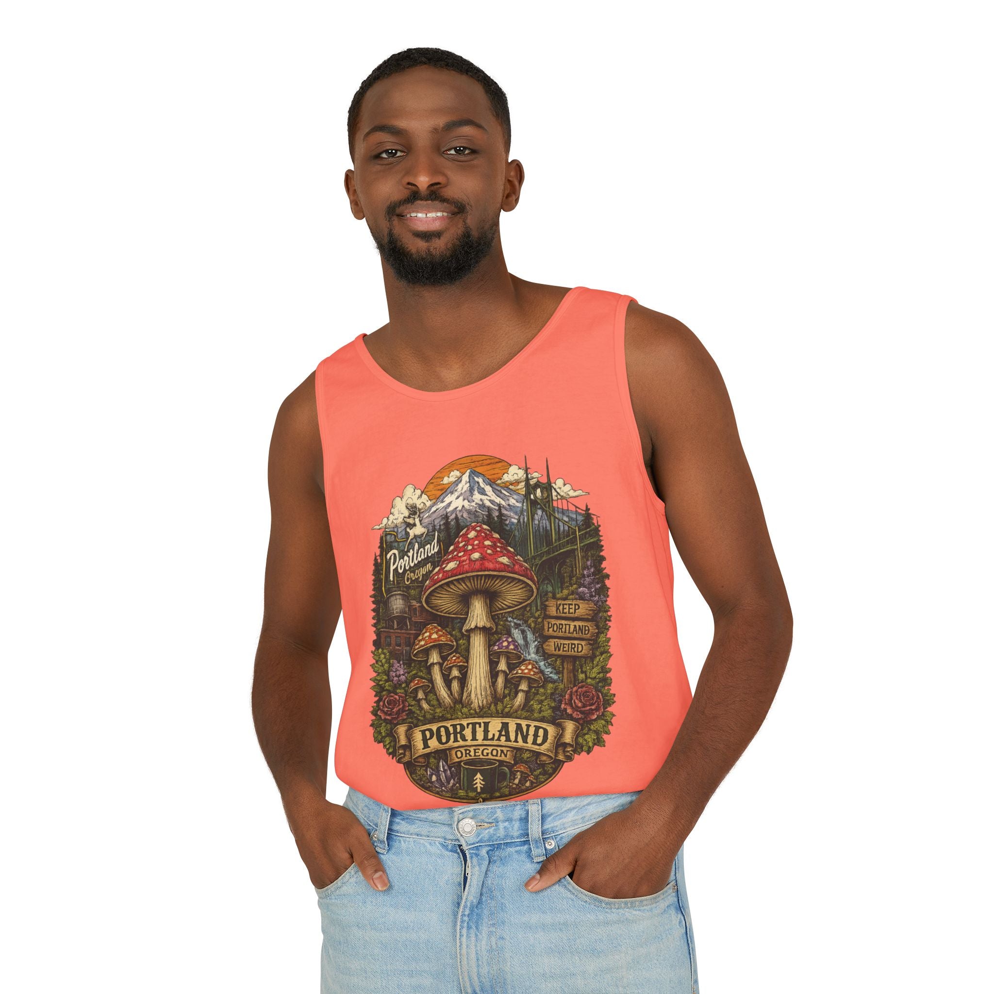Portland Mushroom Tank Top — Vintage Forest Travel Graphic