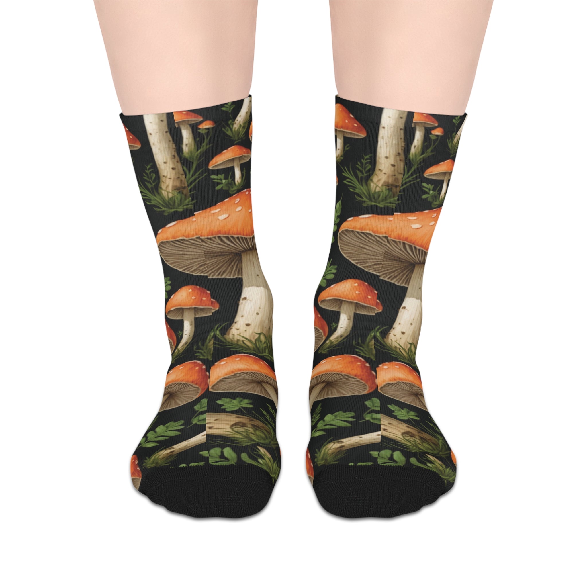 Mushroom Forest Mid-Length Socks — Autumn Toadstool Crew Socks