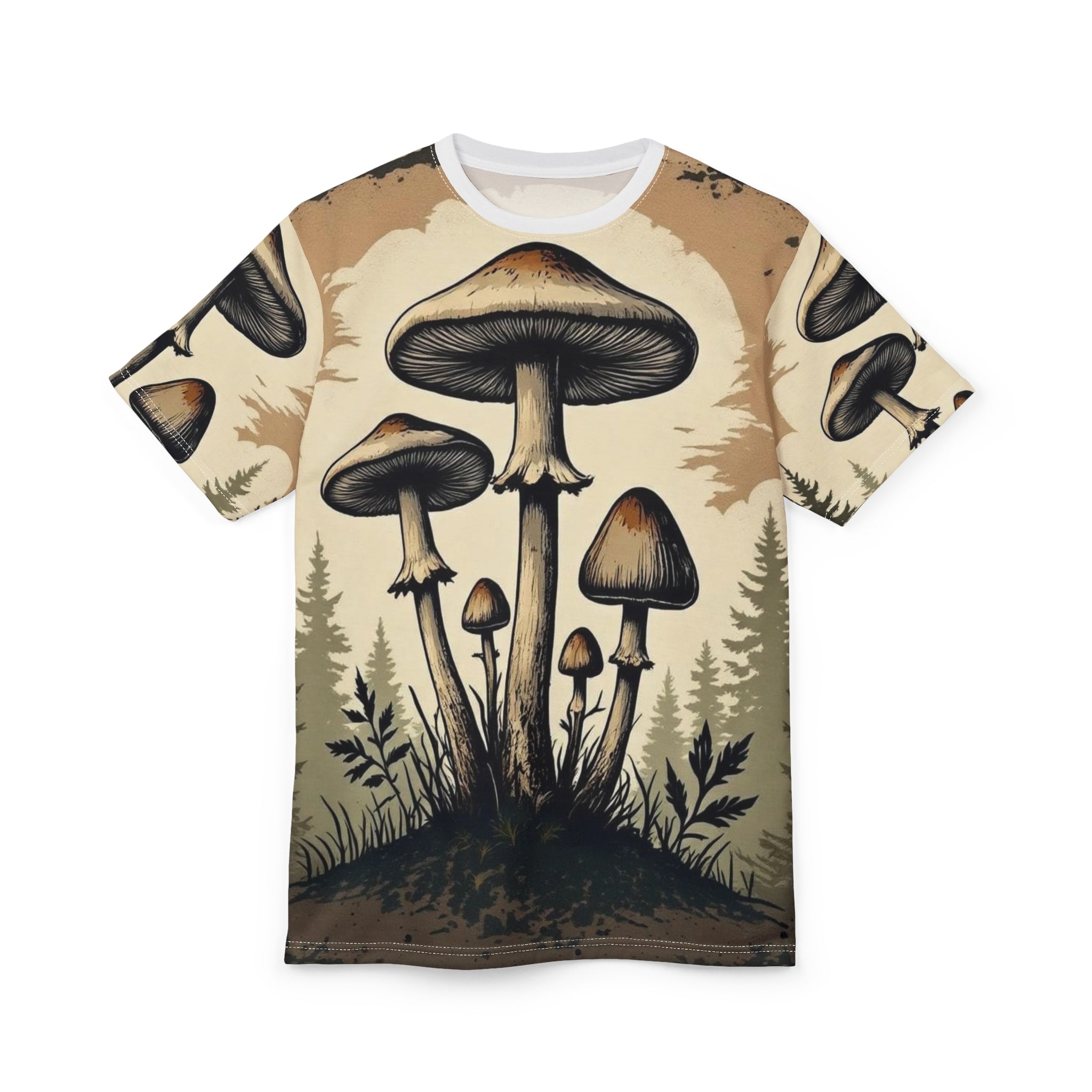 Psychedelic Mushroom All-Over Print T-Shirt – Woodland Fungi Graphic Tee