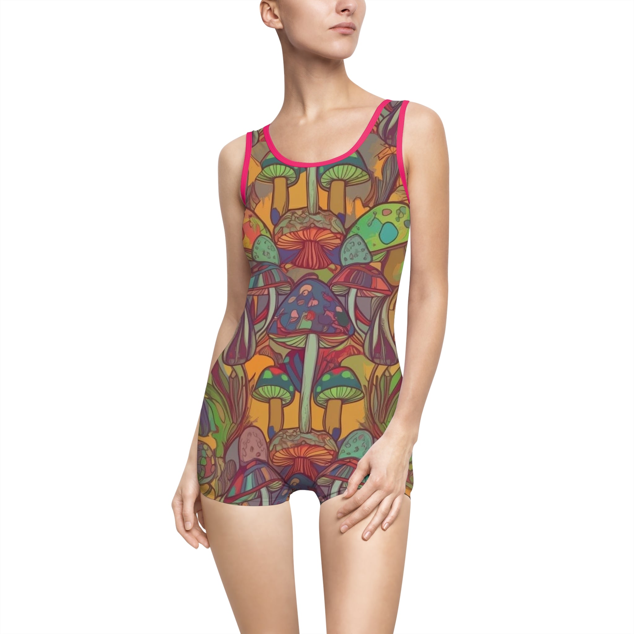 Vintage Mushroom Print Swimsuit — Retro Psychedelic One-Piece