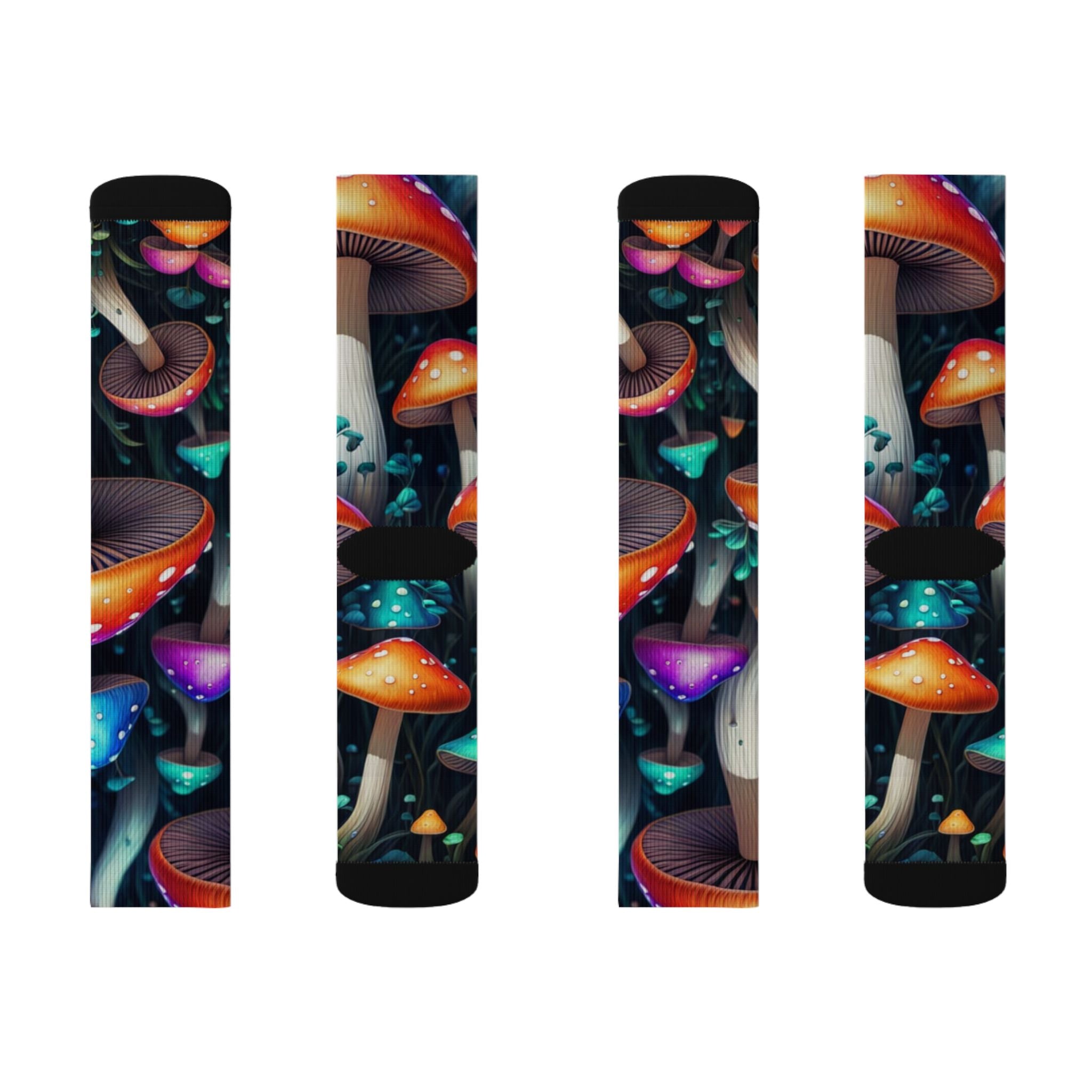 Socks: Psychedelic Mushroom Sublimation Socks — Colorful Fantasy Crew Socks