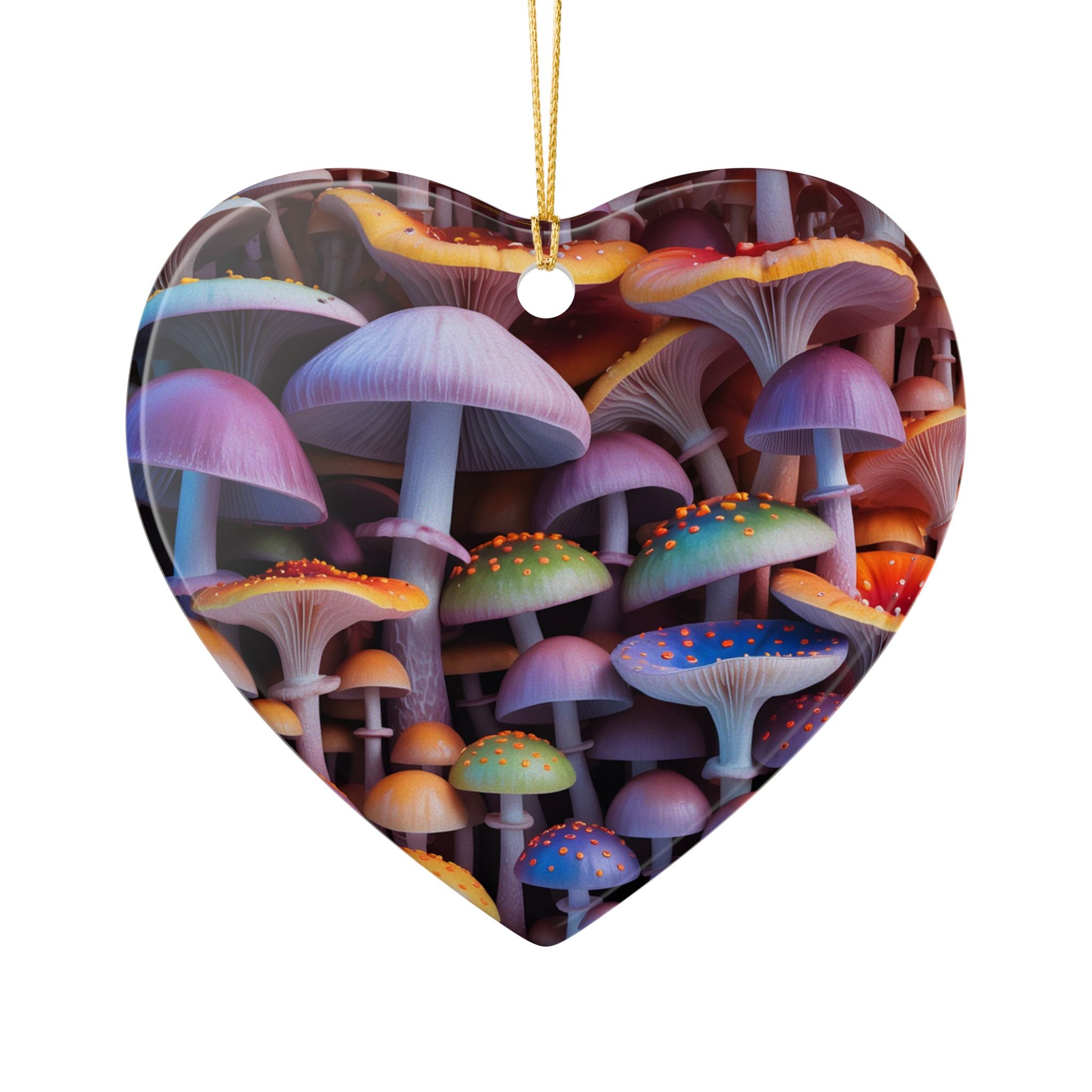 Ceramic Ornament: Heart Ceramic Ornament Colorful Psychedelic Mushroom Decoration
