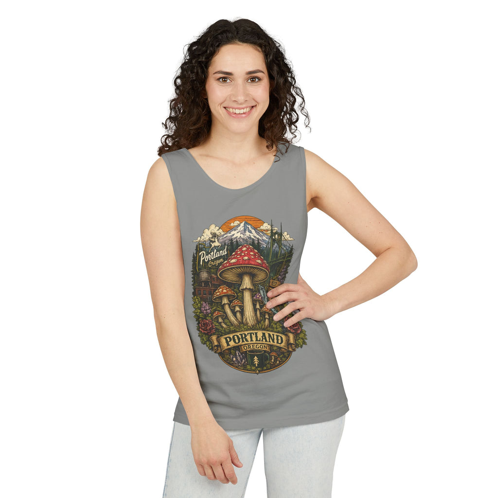 Portland Mushroom Tank Top — Vintage Forest Travel Graphic
