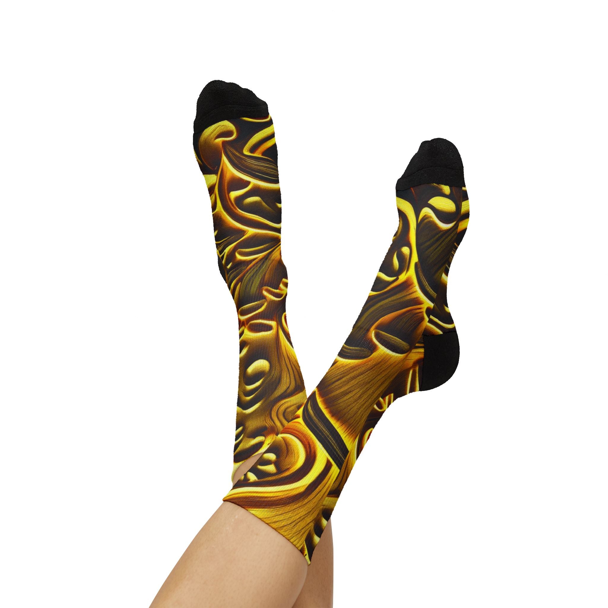 Socks: Gold Baroque Sublimation Socks — Ornate Vintage Pattern Crew Socks