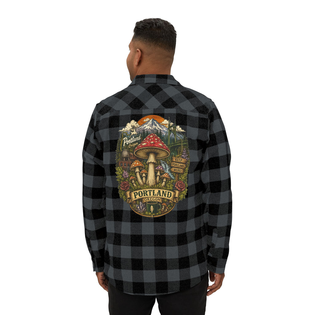 Portland Mushroom Flannel Shirt — Vintage Forest Plaid Button-Up