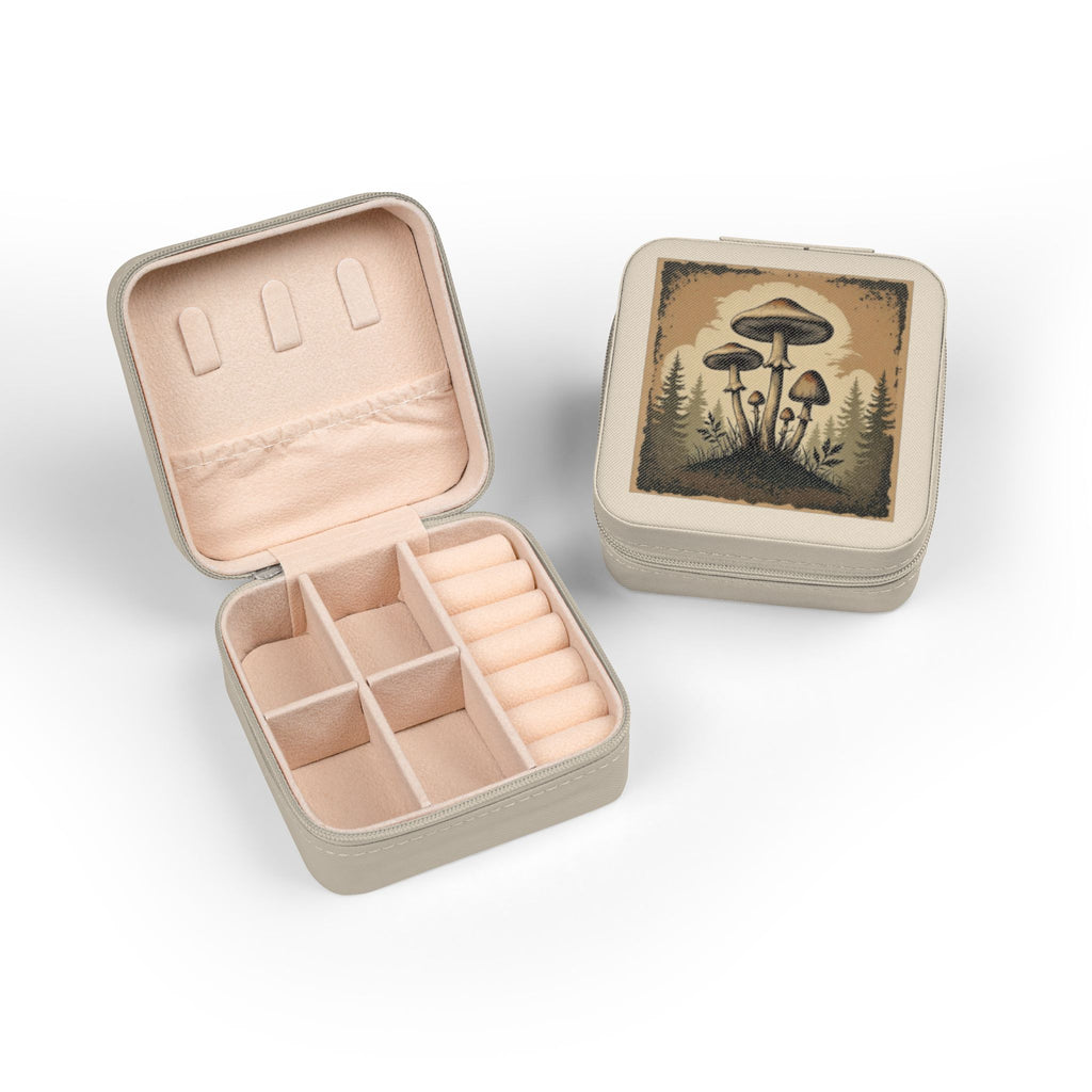 Mushroom Forest Jewelry Travel Case — Compact Velvet-Lined Organizer
