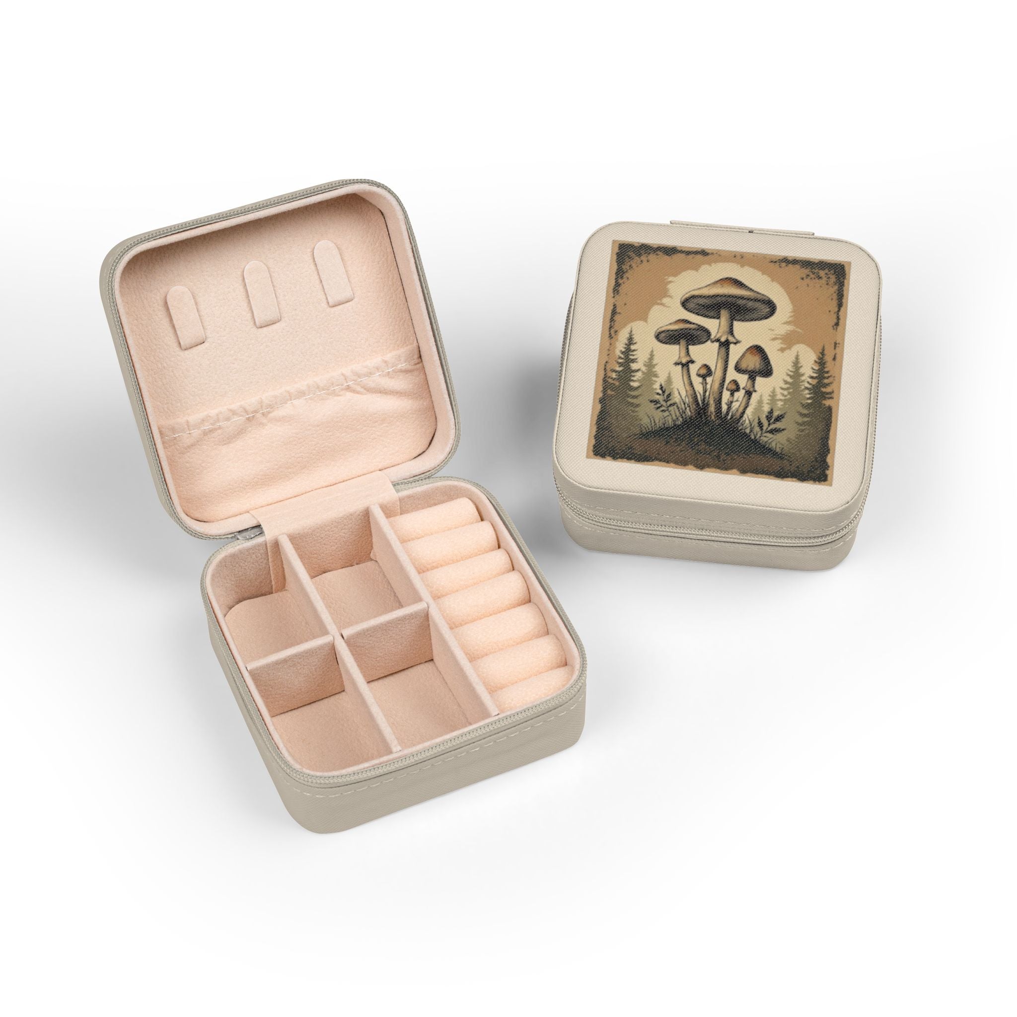 Mushroom Forest Jewelry Travel Case — Compact Velvet-Lined Organizer