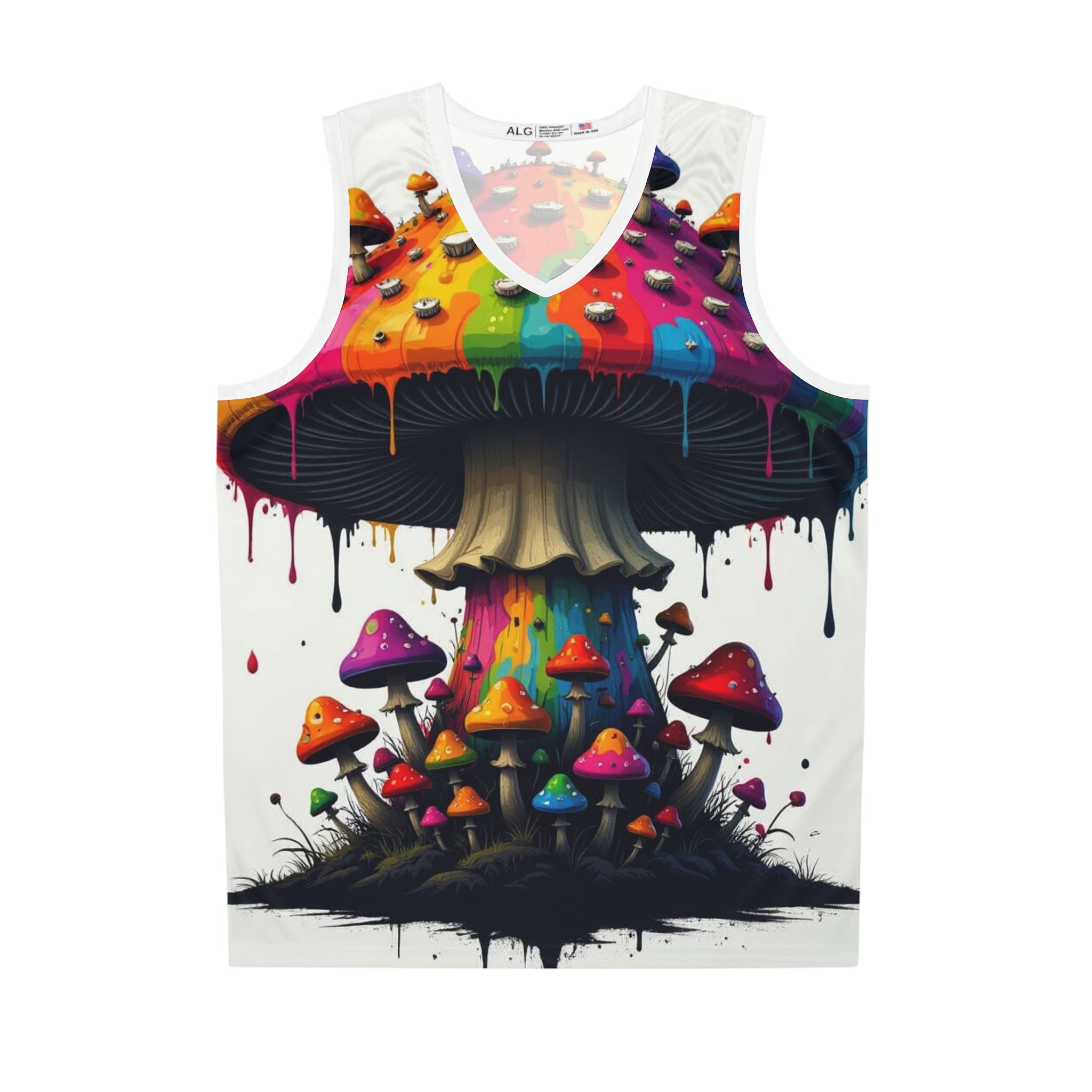 Psychedelic Rainbow Mushroom Basketball Jersey — All-Over Print