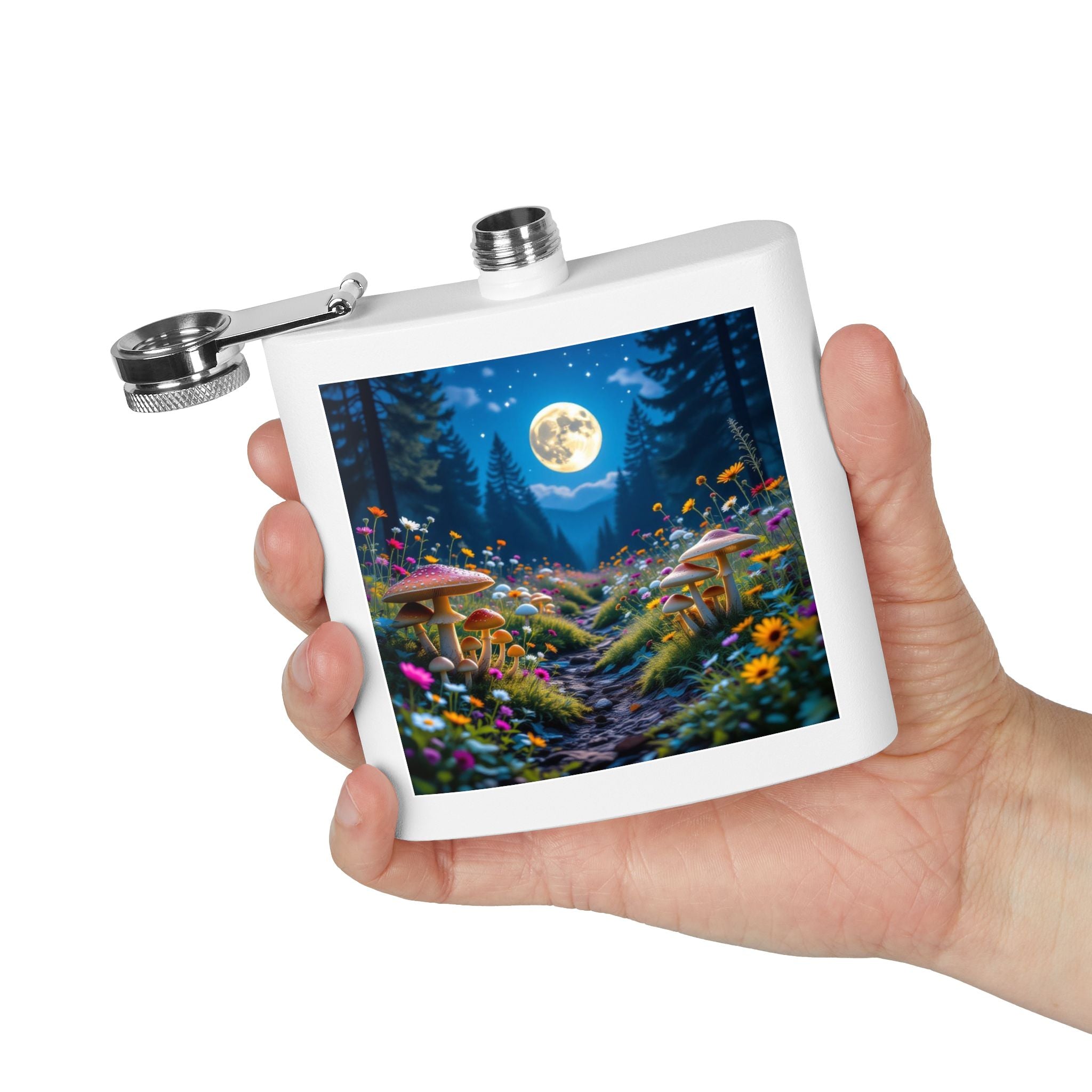 🌲 Moonlit Grove Stainless Steel Flask – Sip with a Side of Magic 🍄🌕