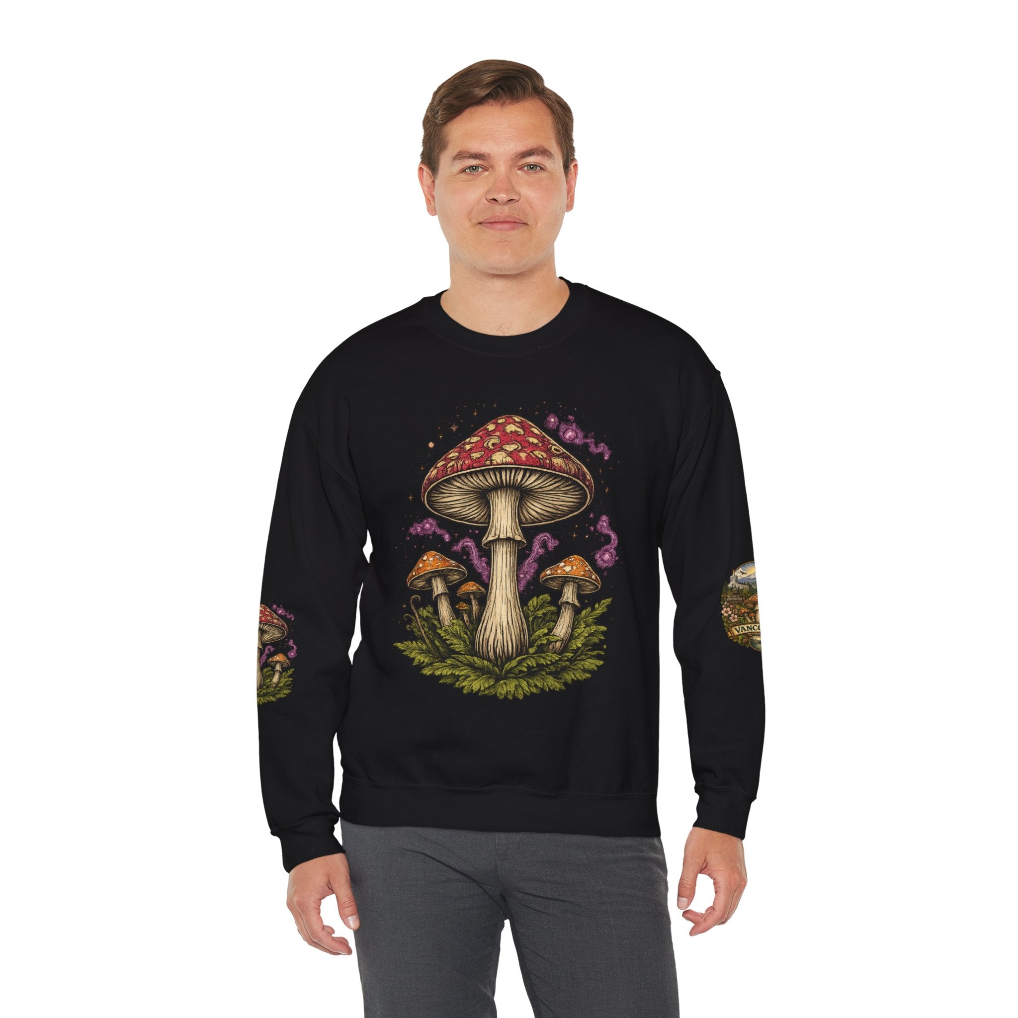 City:  Vancouver Crewneck Sweatshirt — Scenic Pacific Northwest Fungi Design