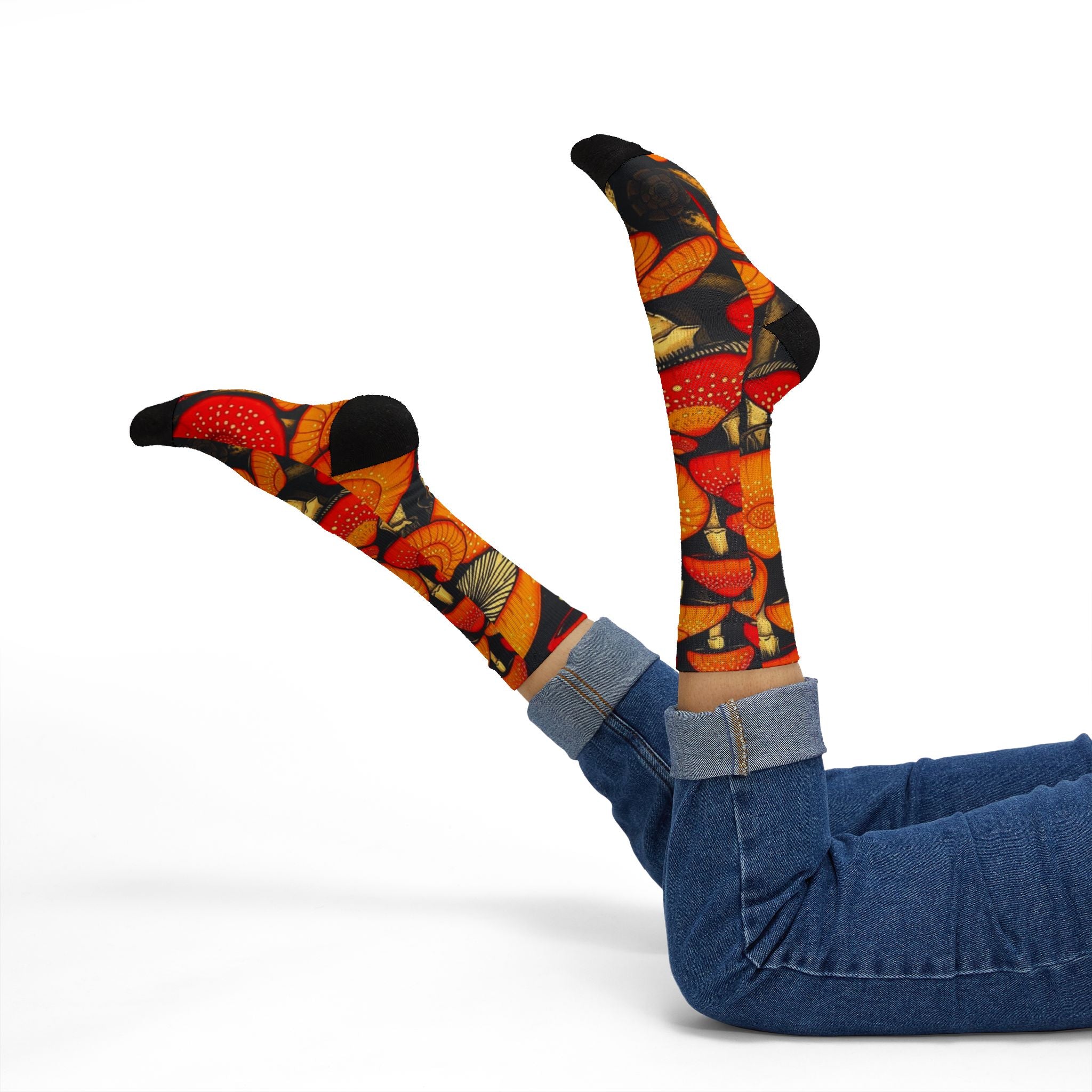 Whimsical Mushroom Socks, Colorful Patterned Socks, Gifts for Nature Lovers, Cozy Everyday Wear, Trendy Sock Collection