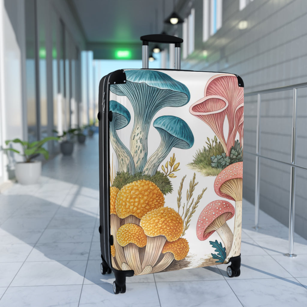 Botanical Mushroom Suitcase – Colorful Fungi Travel Luggage
