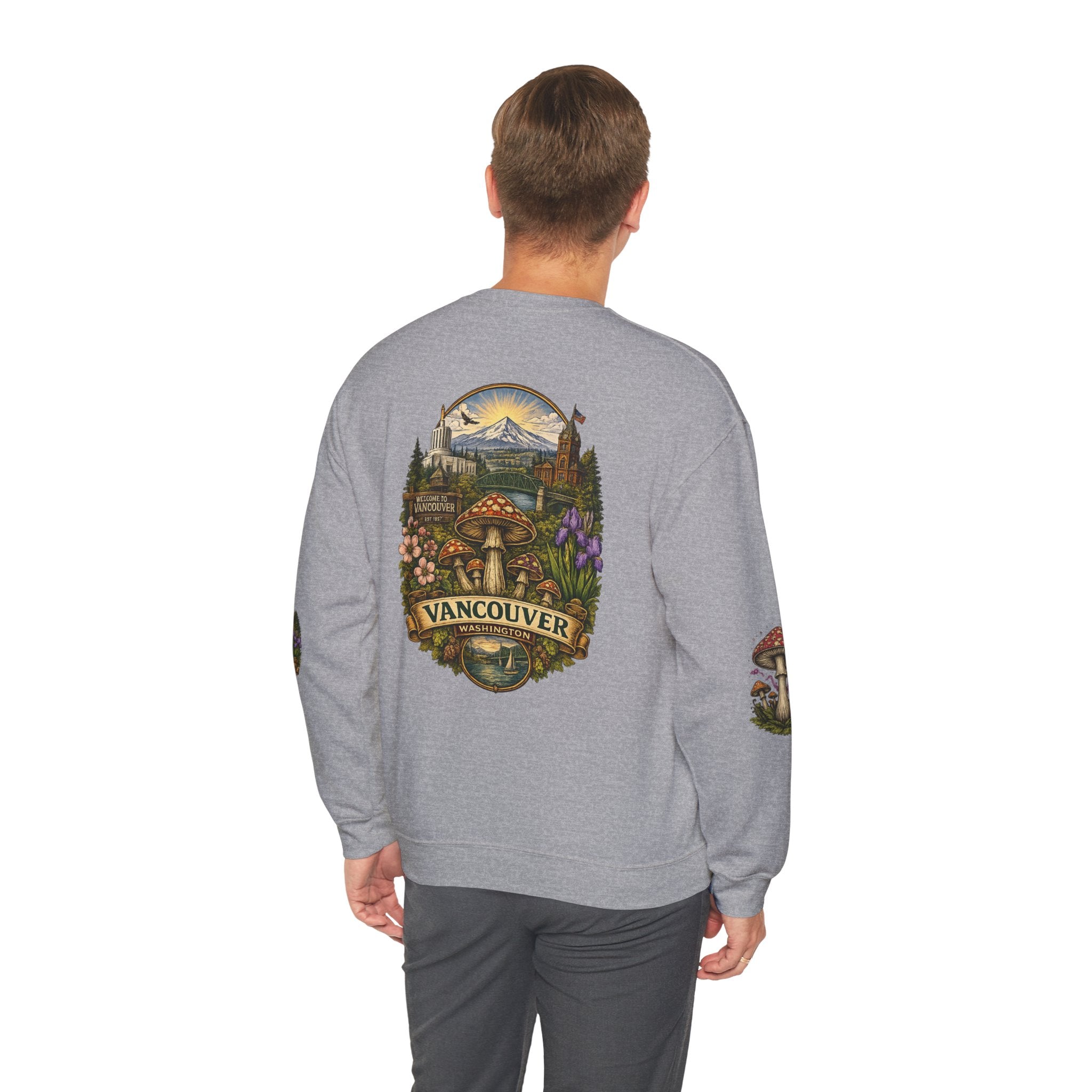 Mushroom Vancouver Crewneck Sweatshirt — Scenic Pacific Northwest Fungi Design
