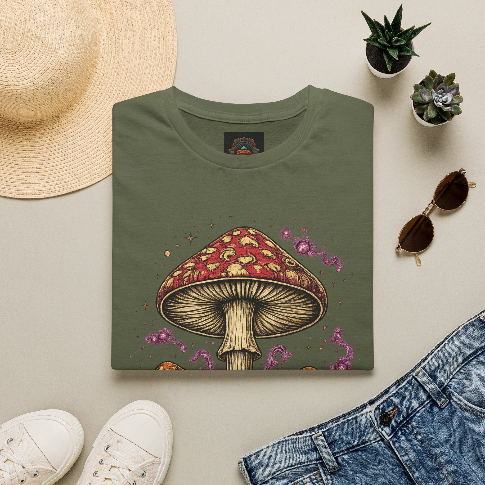 Psychedelic Mushroom Graphic T-Shirt — Red Amanita Illustration