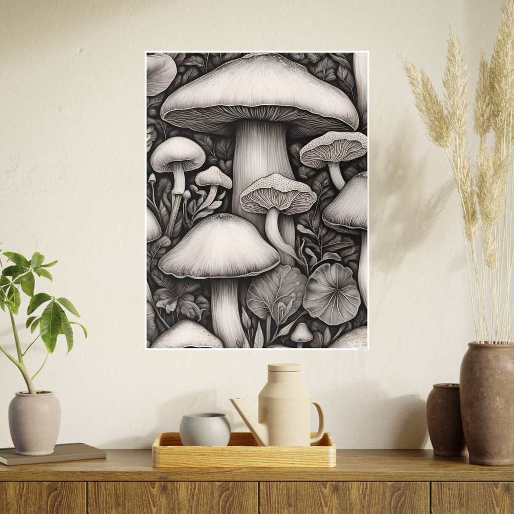 Poster: Mushroom Illustration Poster — Botanical Fungi Art Print