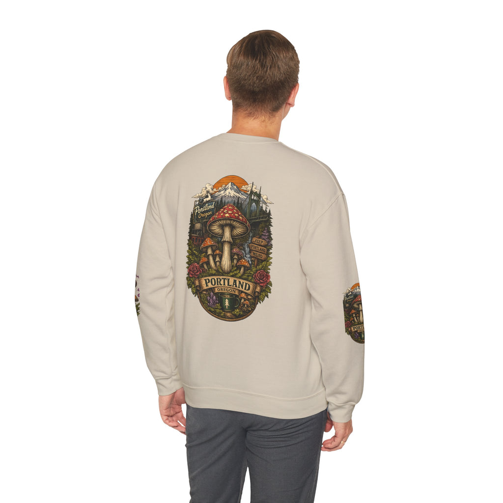 Mushroom Crewneck Sweatshirt — Portland Vintage Psychedelic Fungi Graphic