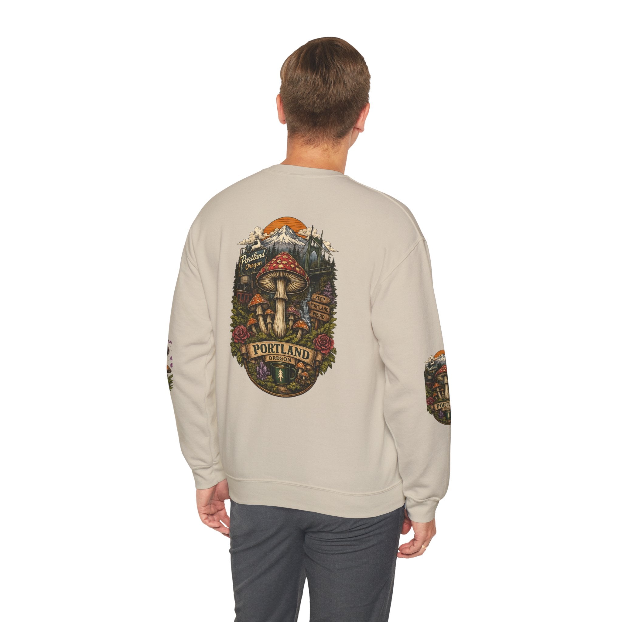 Mushroom Crewneck Sweatshirt — Portland Vintage Psychedelic Fungi Graphic