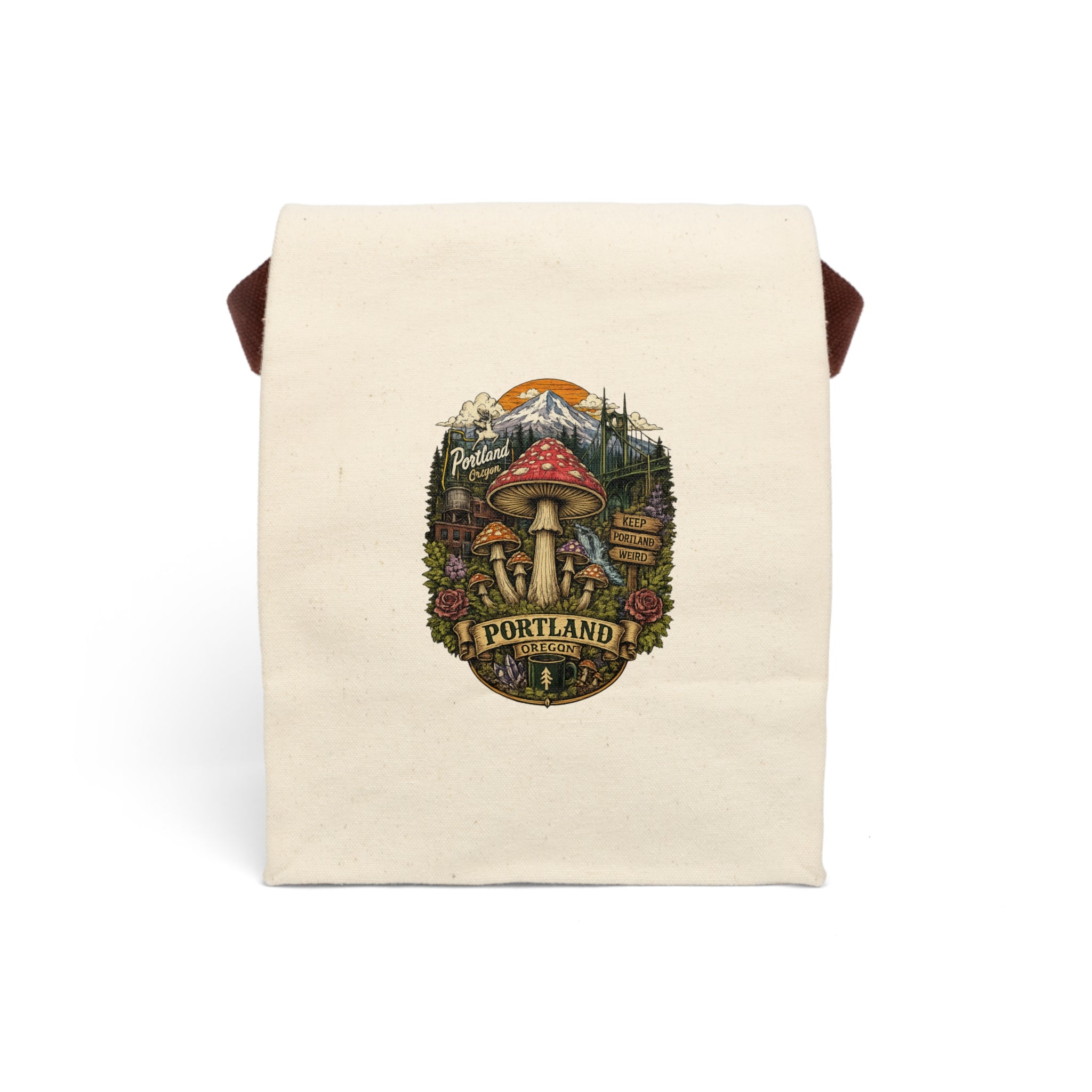 Lunch Bag: Portland Mushroom Canvas Lunch Tote with Strap