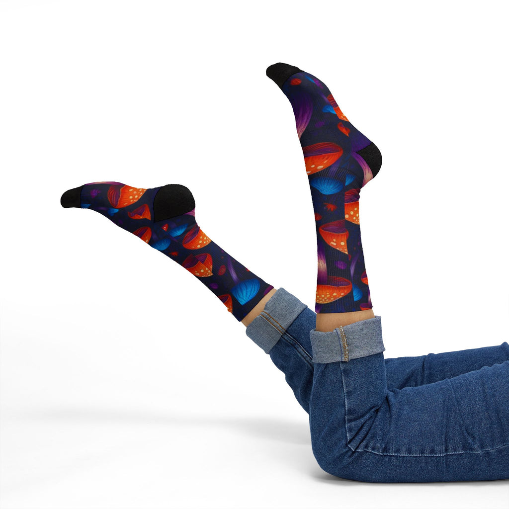 Socks: Psychedelic Mushroom Art Socks — Vibrant Sublimation Crew Socks