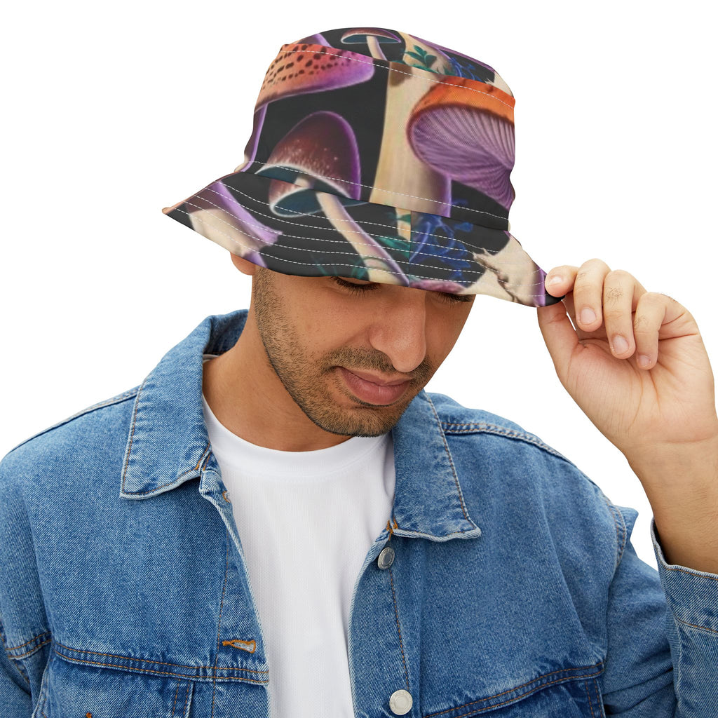 Psychedelic Mushroom Print Bucket Hat — Colorful Fungi AOP Sun Hat