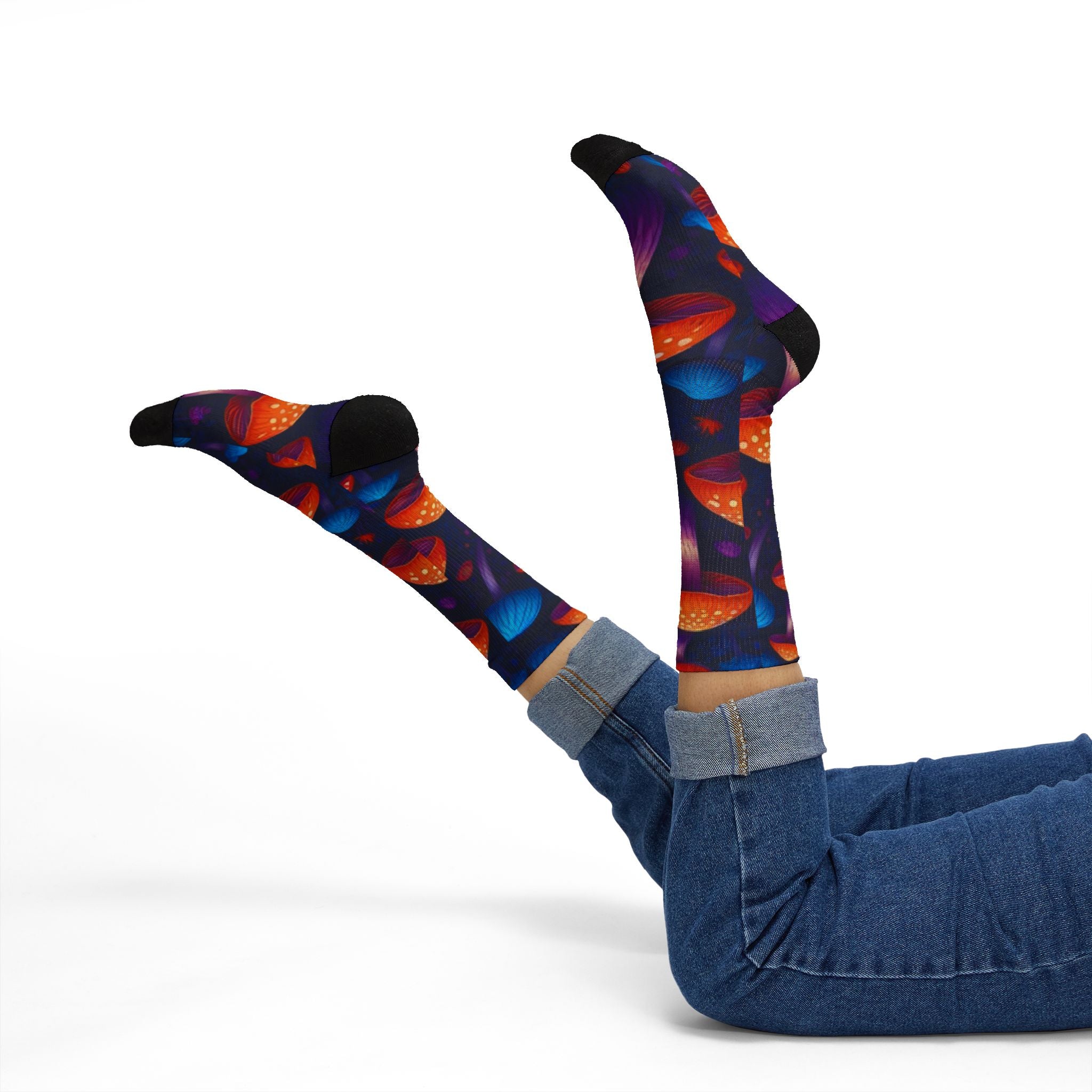 Socks: Psychedelic Mushroom Art Socks — Vibrant Sublimation Crew Socks