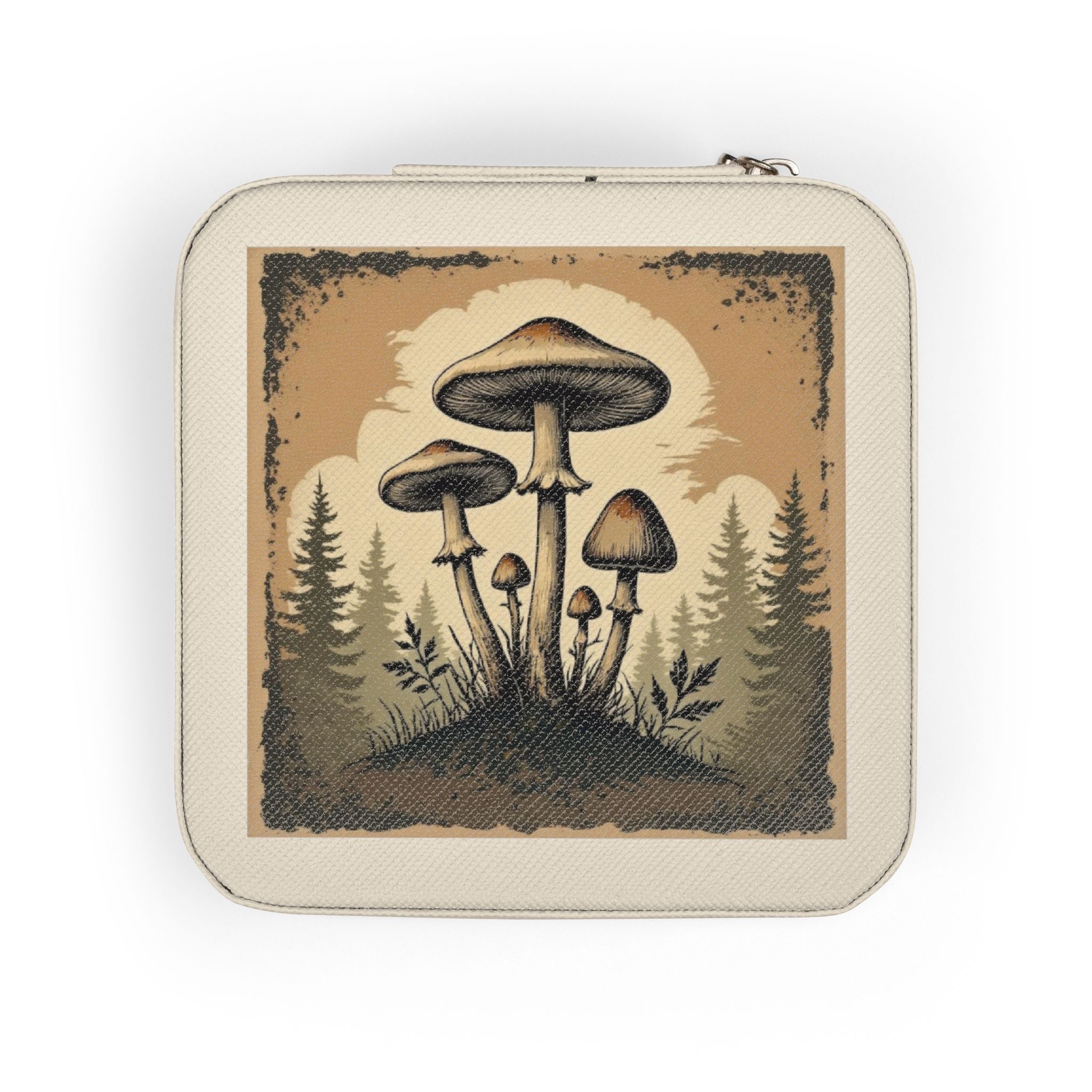 Mushroom Forest Jewelry Travel Case — Compact Velvet-Lined Organizer