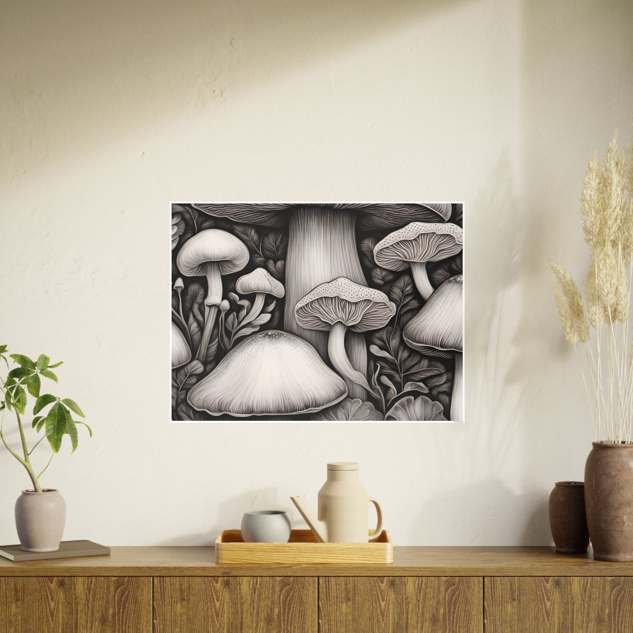 Poster: Mushroom Illustration Poster — Botanical Fungi Art Print