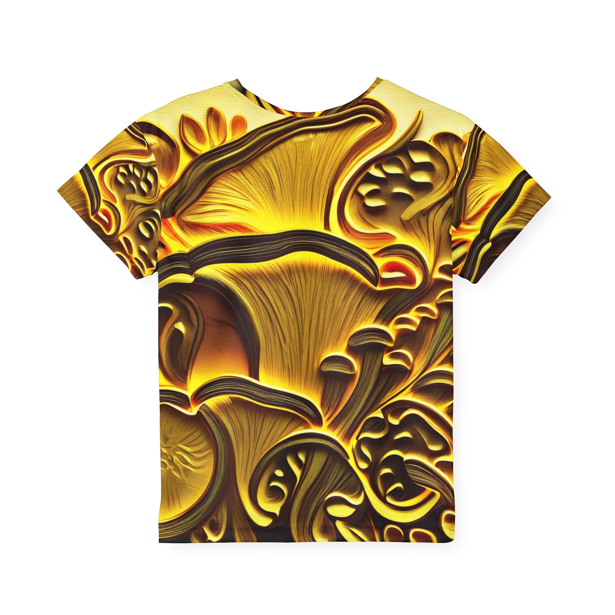 🌟 Golden Mushroom Glow – Kids’ All-Over Print T-Shirt
