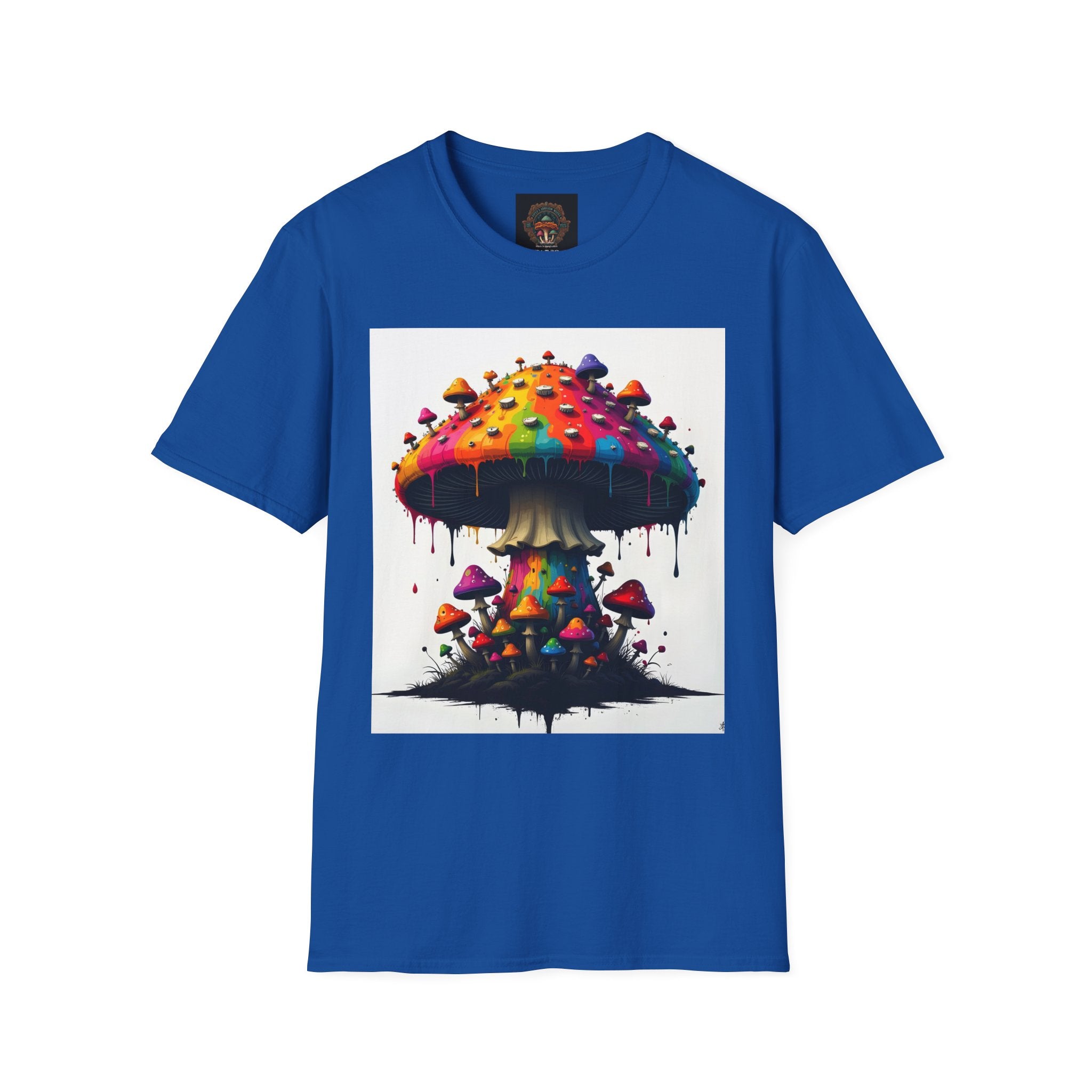 Piper's Shroom Works T-Shirt — Rainbow Drip Mushroom Graphic Tee