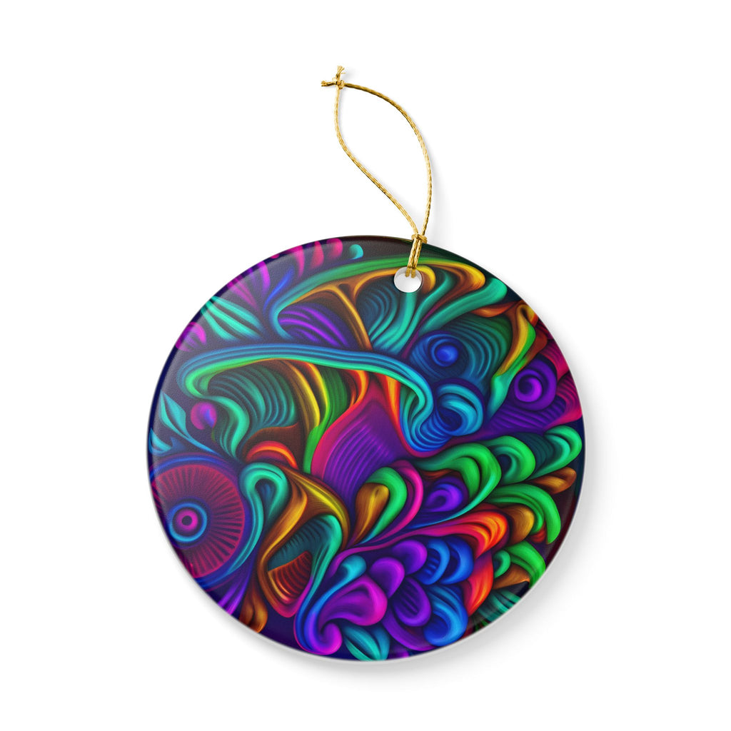 Ceramic Ornament: Heart Ceramic Ornament — Vibrant Abstract Rainbow Swirl Decoration