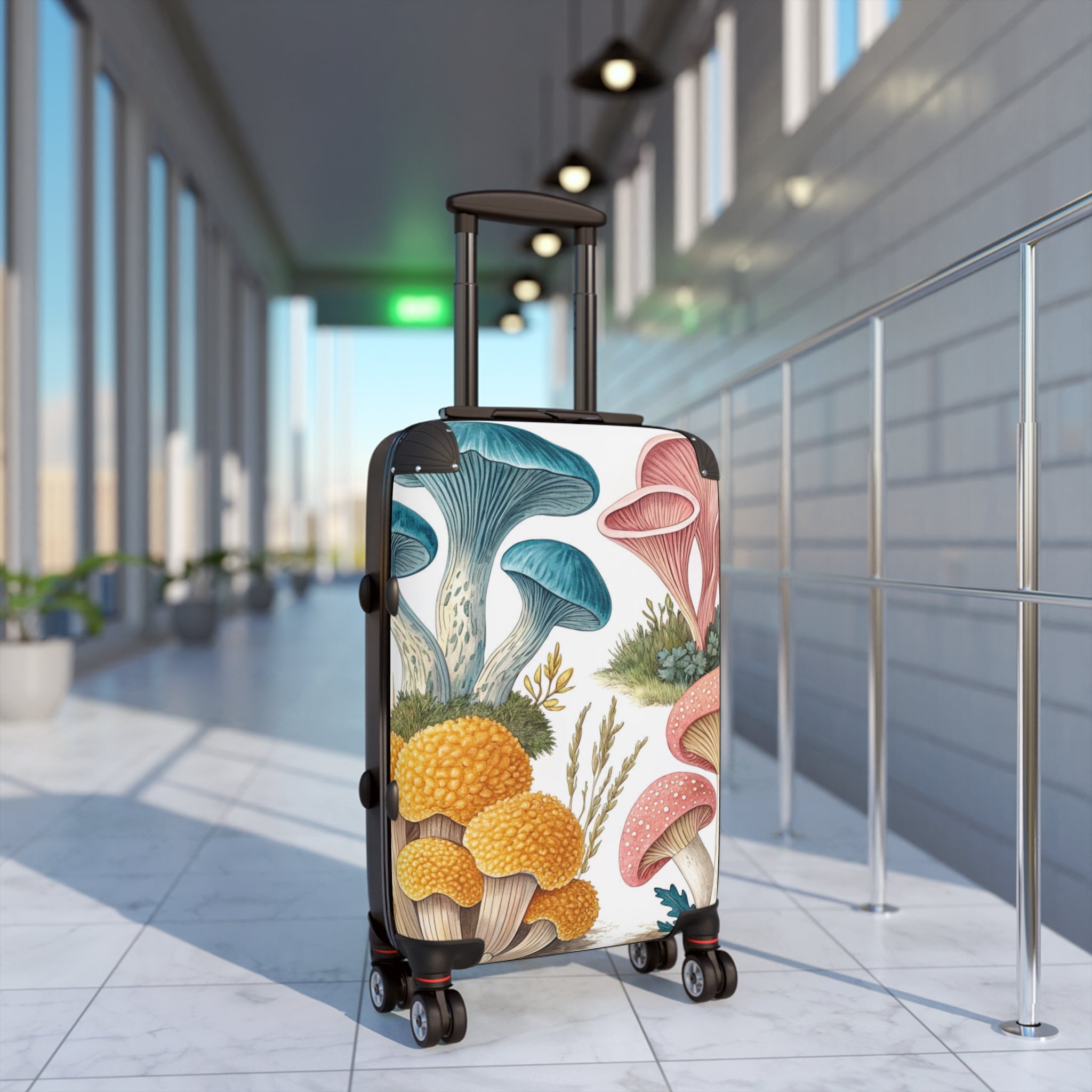 Botanical Mushroom Suitcase – Colorful Fungi Travel Luggage