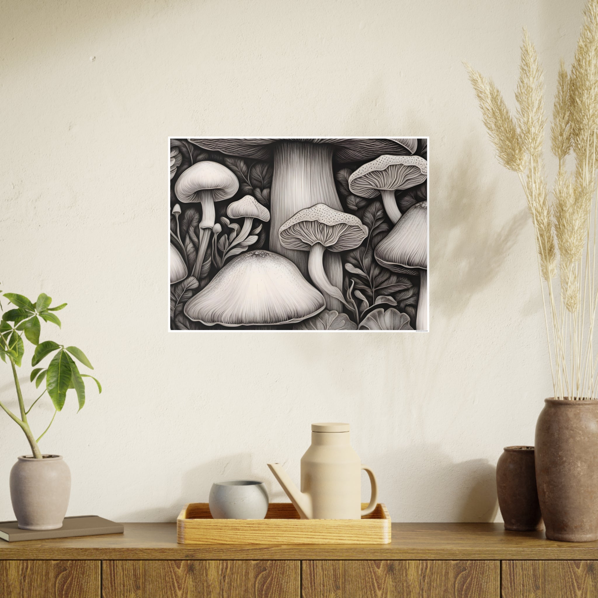 Poster: Mushroom Illustration Poster — Botanical Fungi Art Print