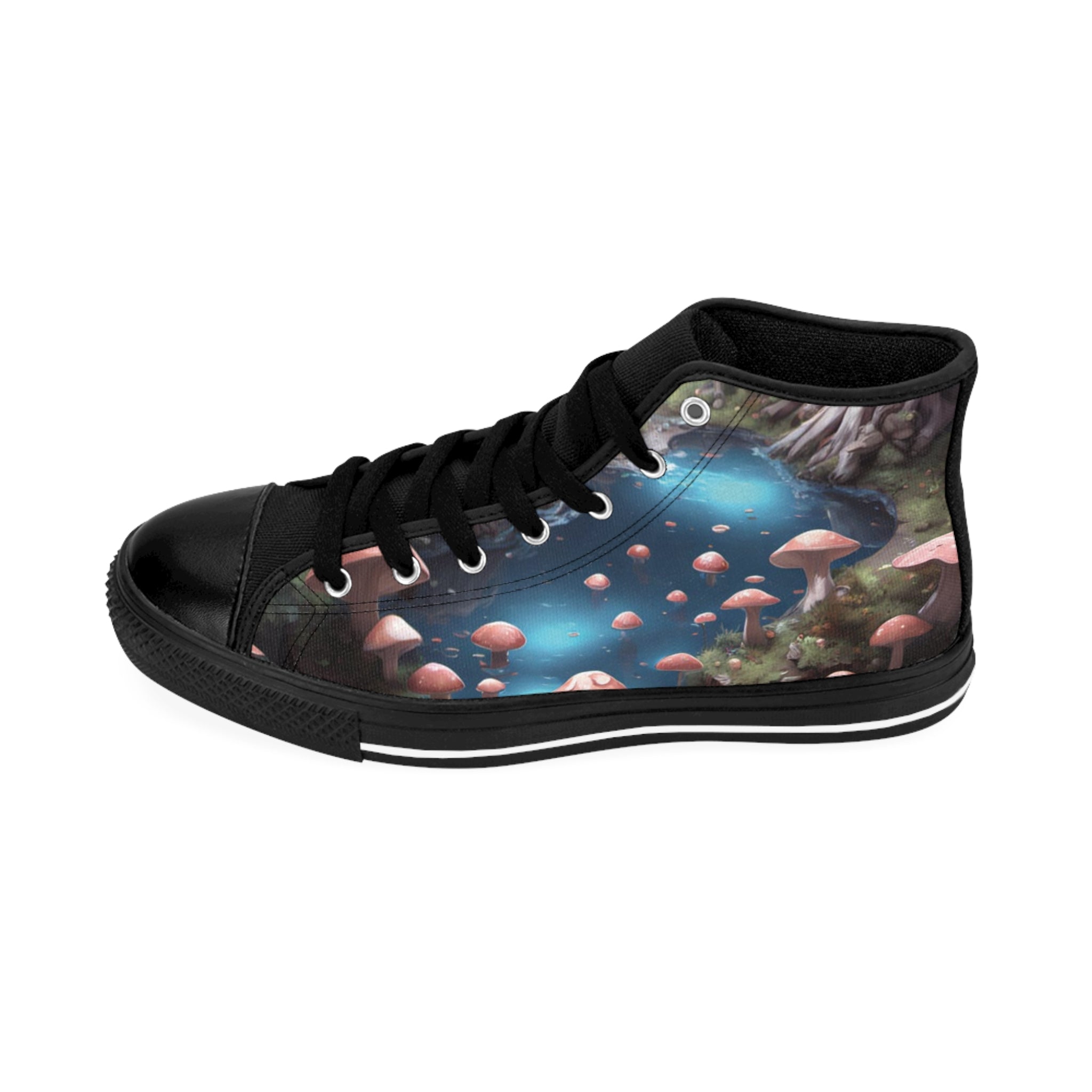Mushroom Forest High-Top Sneakers — Women's Fantasy Nature Canvas Shoes