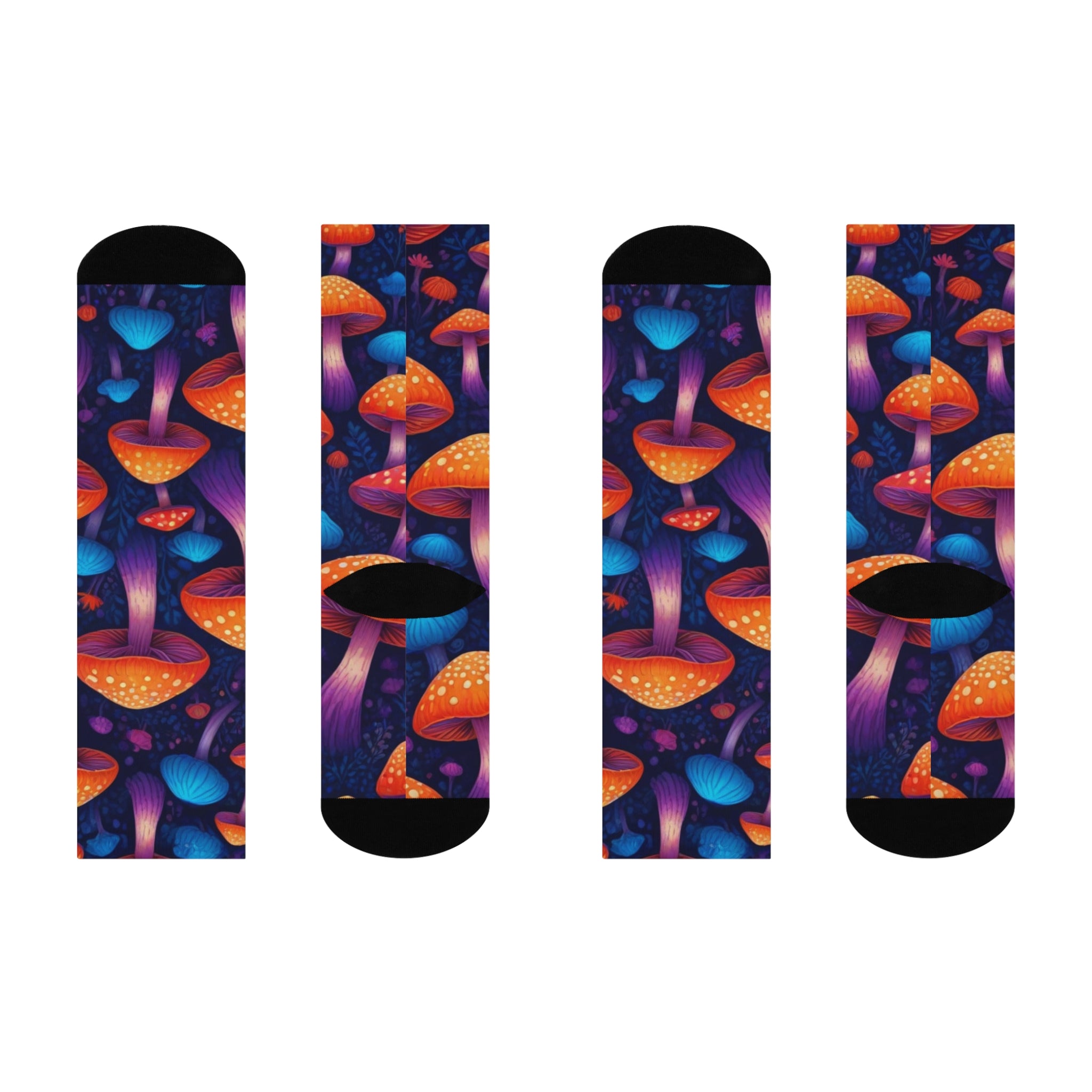 Psychedelic Mushroom Crew Socks — Colorful Fantasy Fungi Cushion Crew