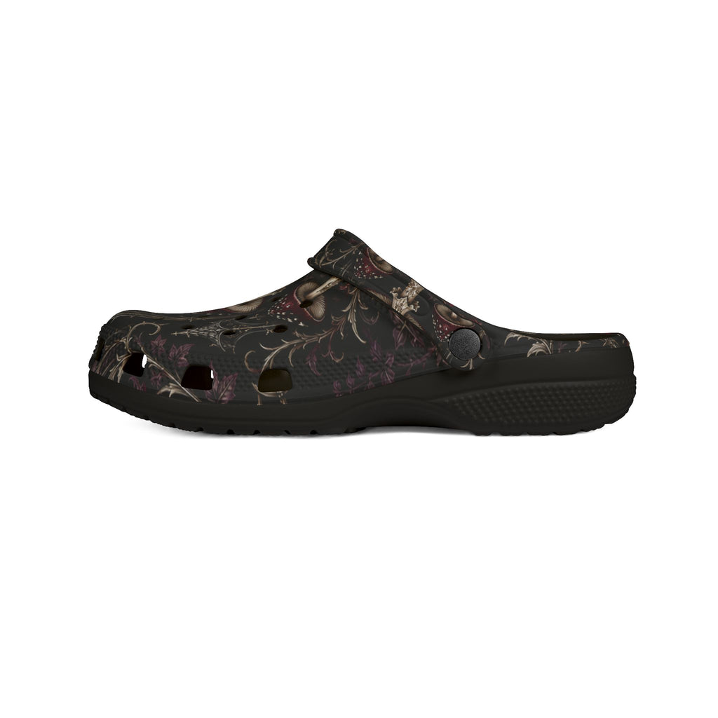 Clogs: Mushroom Garden EVA Foam Clogs — Lightweight Comfort Shoes with Dark Fungi Print