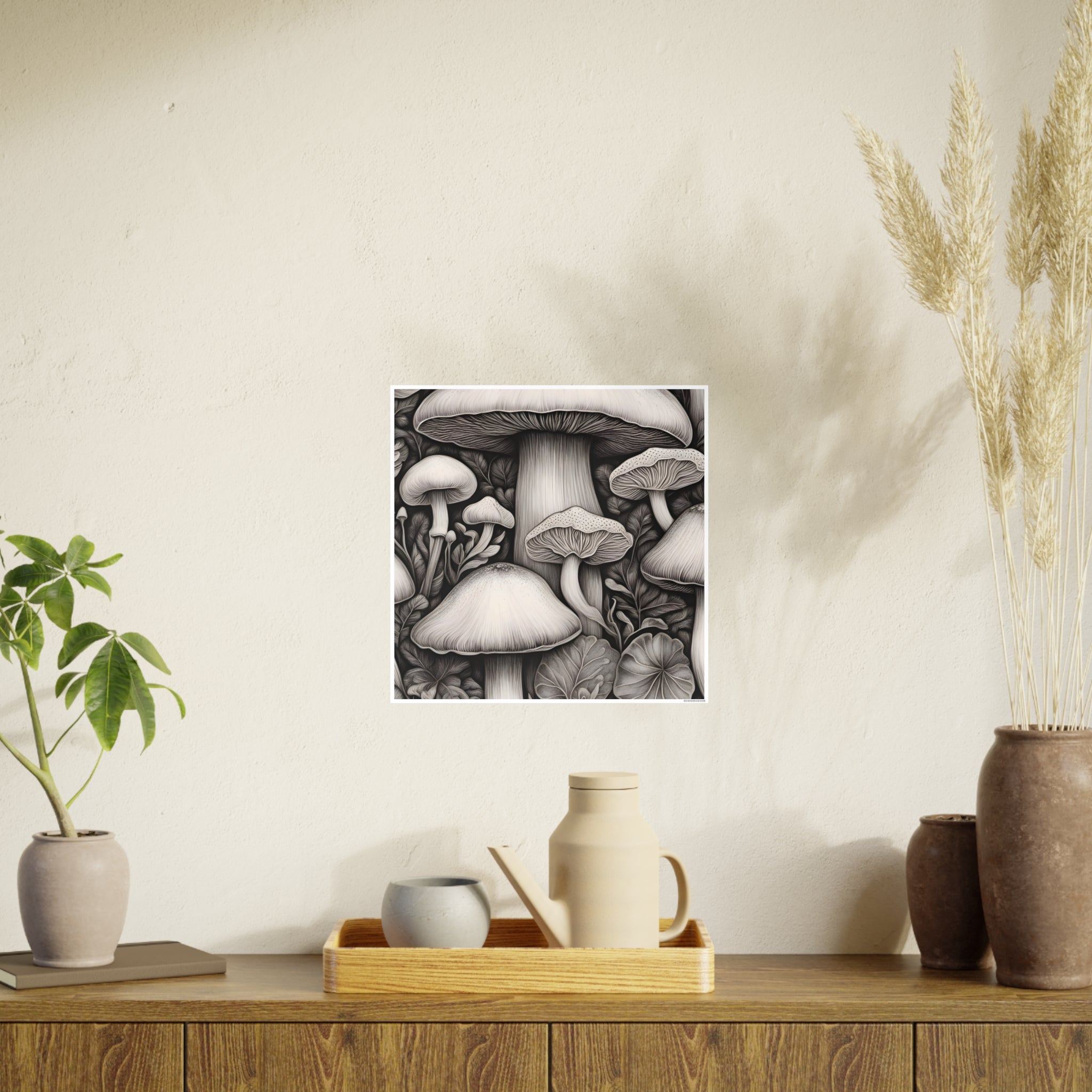 Poster: Mushroom Illustration Poster — Botanical Fungi Art Print