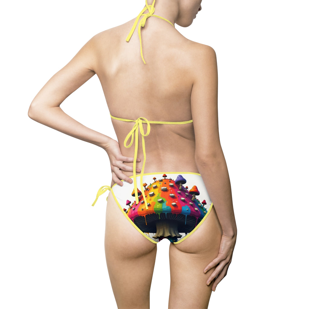 Maillot de bain bikini champignon arc-en-ciel — Maillot de bain triangle à nouer sur les côtés pour femme