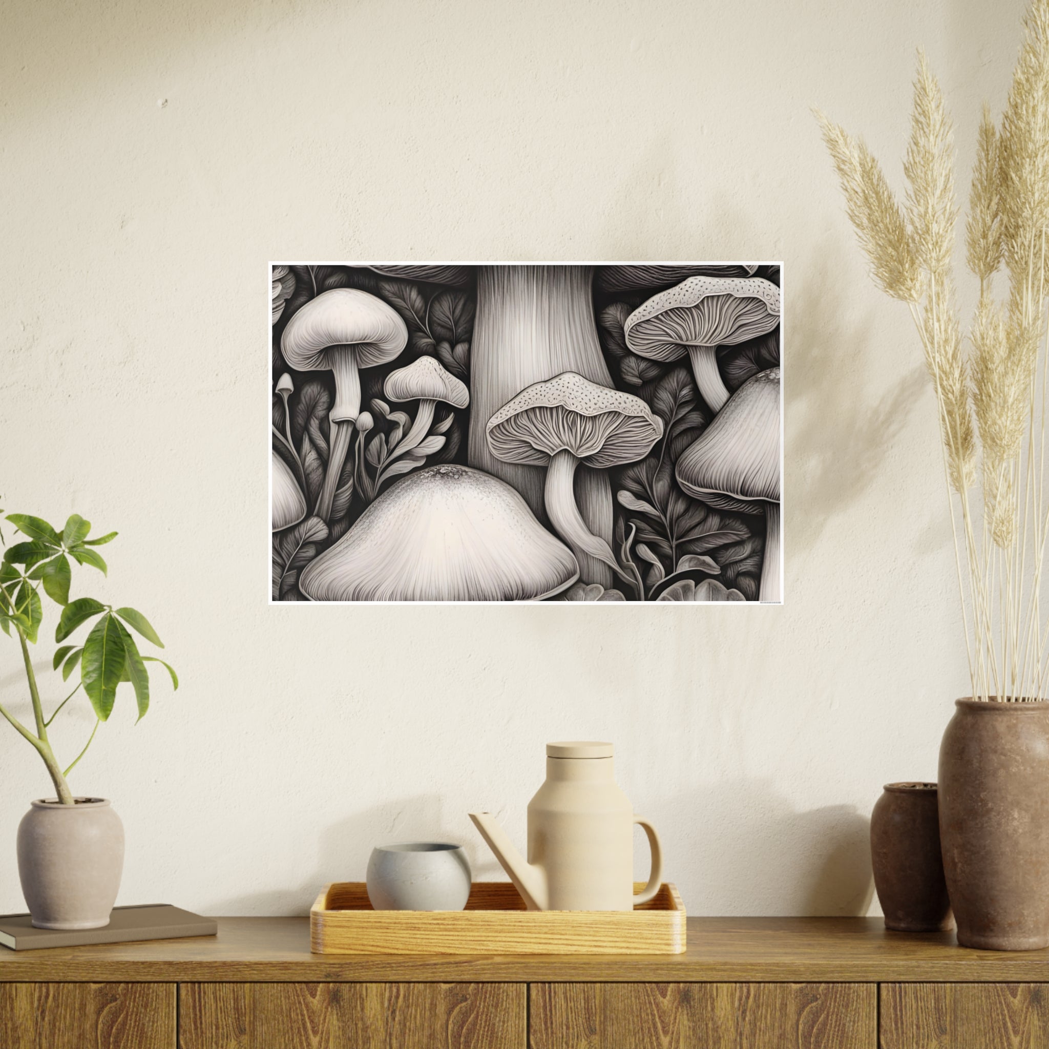 Poster: Mushroom Illustration Poster — Botanical Fungi Art Print