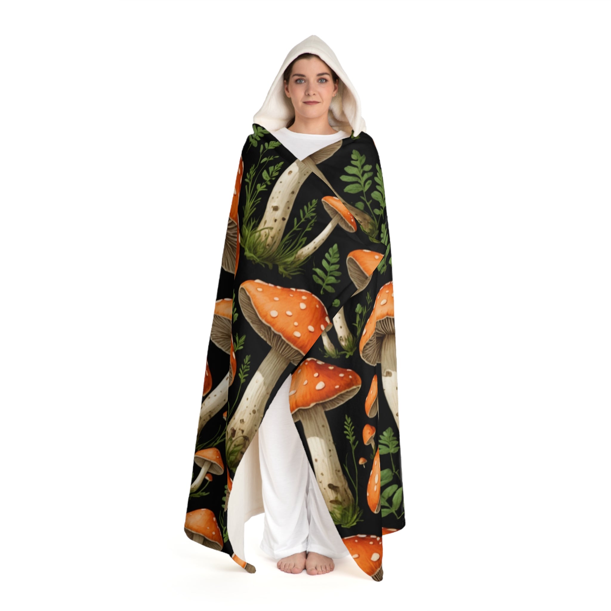 Mushroom Hooded Sherpa Blanket – Cozy Forest Toadstool Fleece Throw