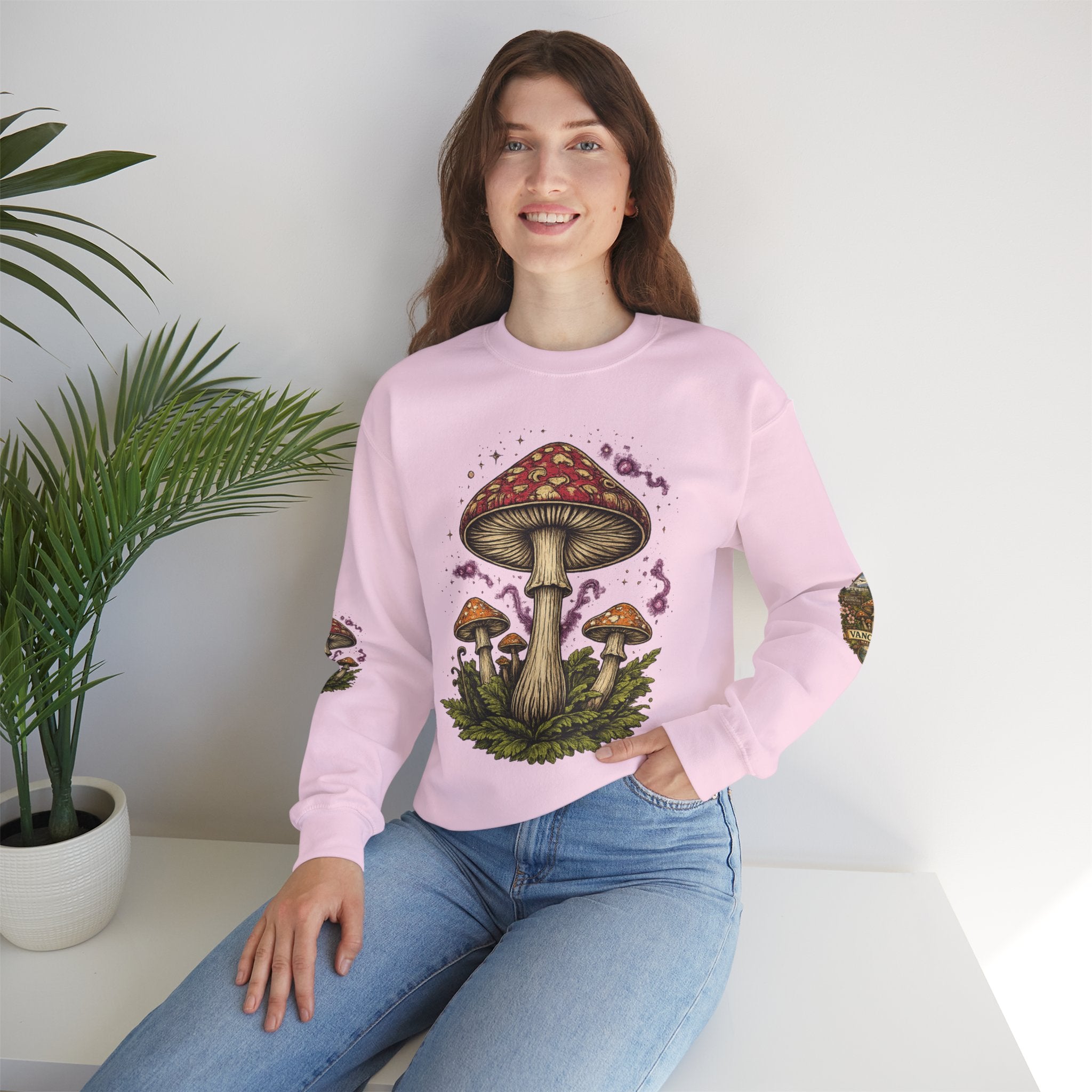 Mushroom Vancouver Crewneck Sweatshirt — Scenic Pacific Northwest Fungi Design