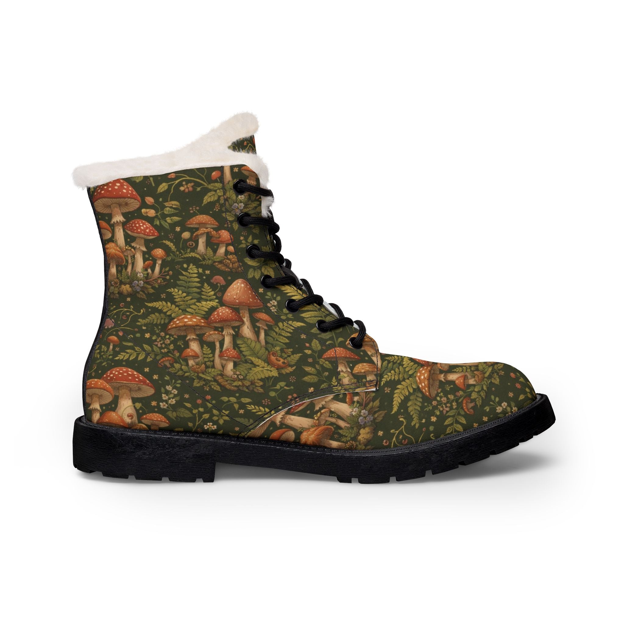 Boots: Synthetic Leather Boots: Mushroom Forest Fur-Lined Leather Boots — Men's Winter Hiking Boots