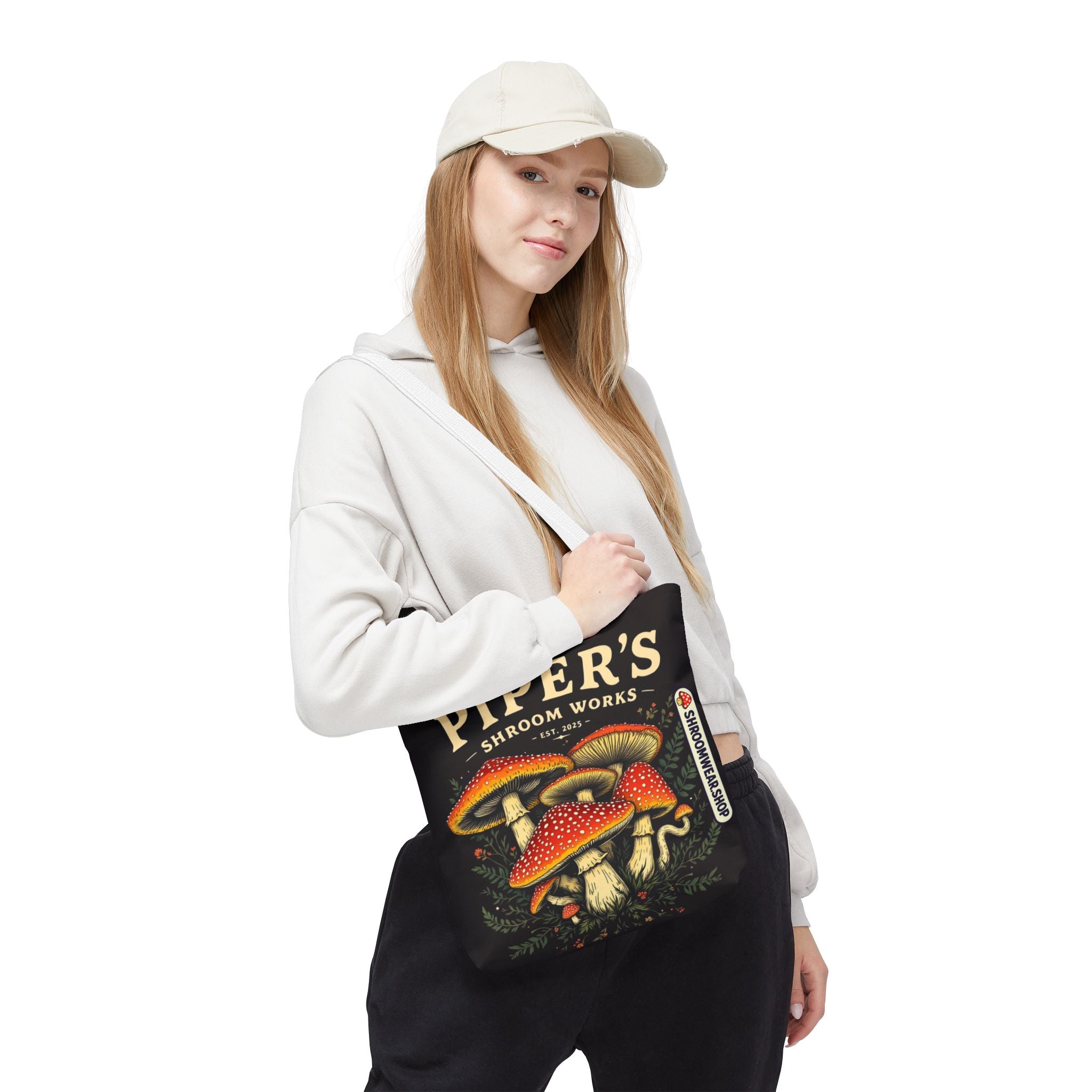 Bag: Mushroom Tote Bag — “Piper’s Shroom Works” Vintage Fungi Market Tote