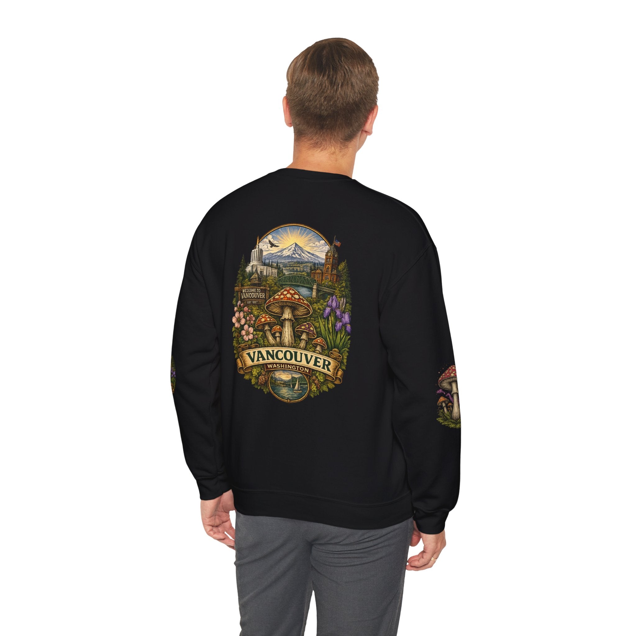 Mushroom Vancouver Crewneck Sweatshirt — Scenic Pacific Northwest Fungi Design