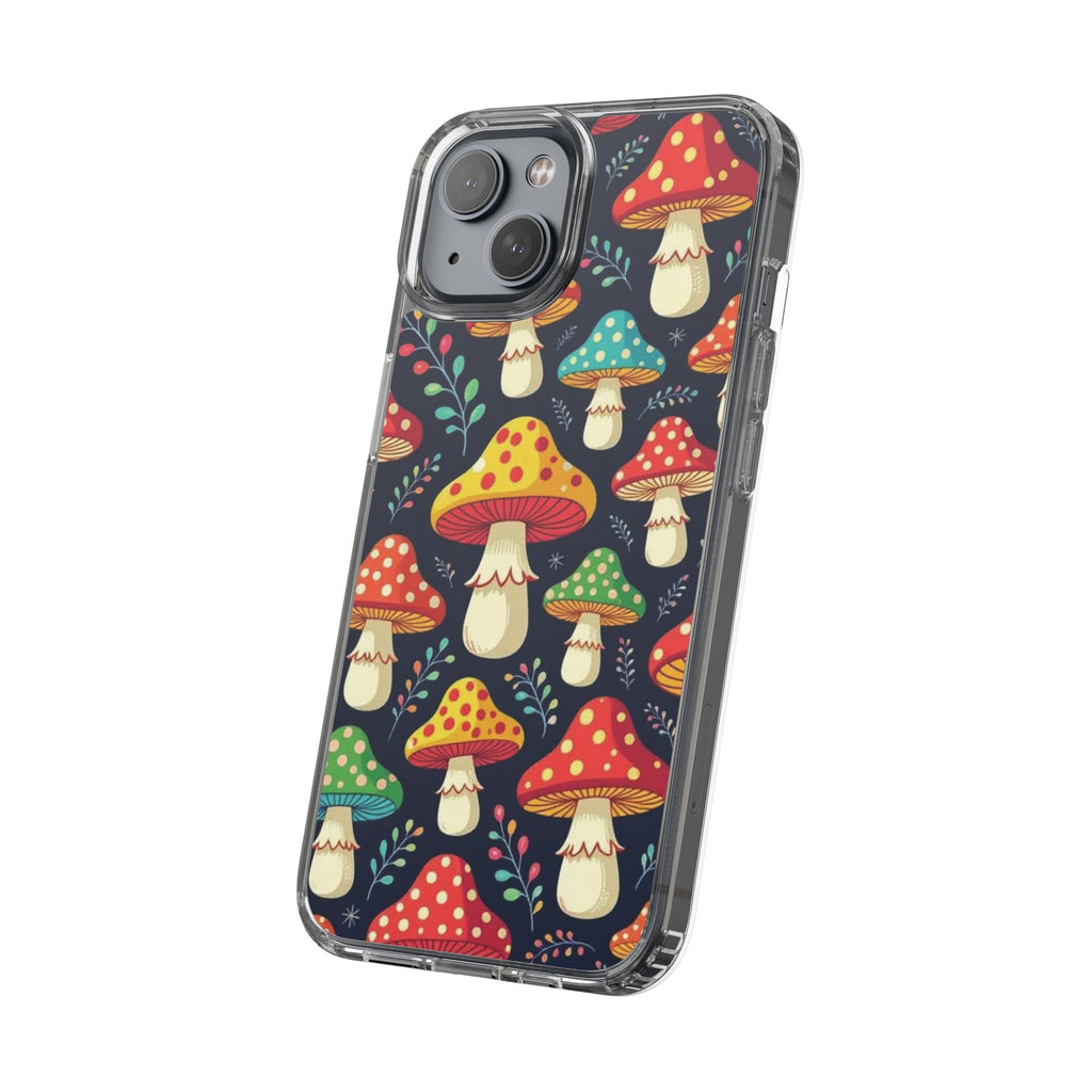 Phone Case: Mushroom Pattern Clear Phone Case — Colorful Toadstool Floral Design