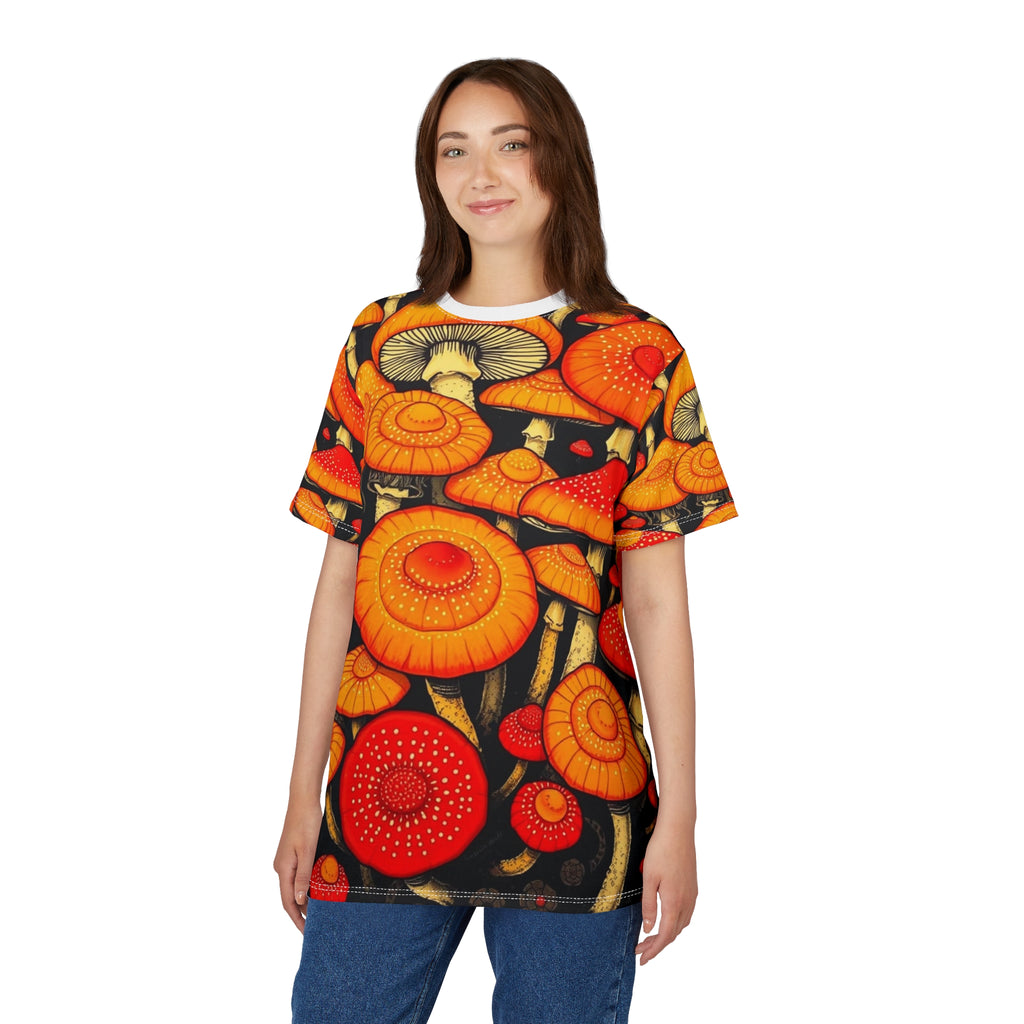 Psychedelic Orange Mushroom All-Over Print Tee