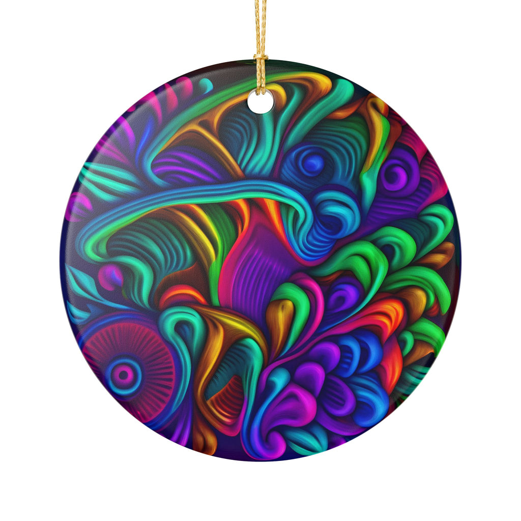 Ceramic Ornament: Heart Ceramic Ornament — Vibrant Abstract Rainbow Swirl Decoration