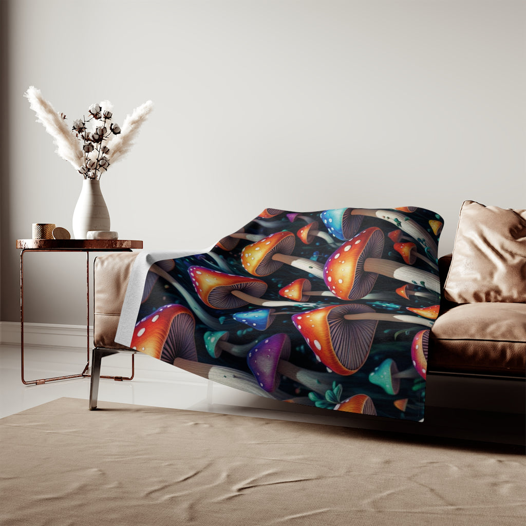 Mushroom Wonderland Sweatshirt Blanket — Colorful Psychedelic Fungi Throw