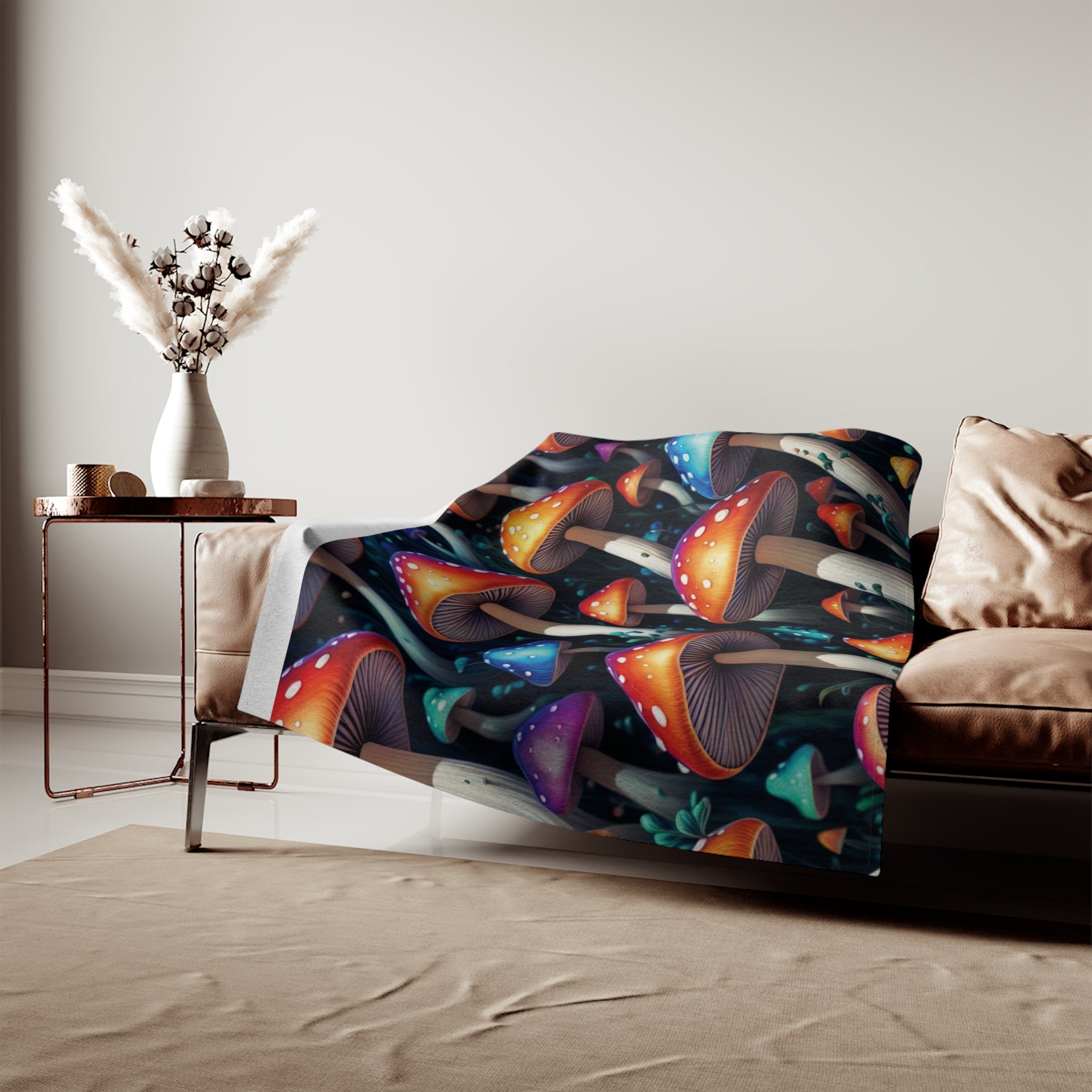 Mushroom Wonderland Sweatshirt Blanket — Colorful Psychedelic Fungi Throw