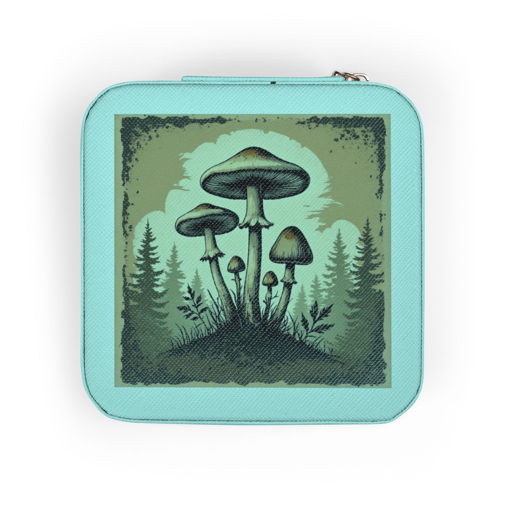 Mushroom Forest Jewelry Travel Case — Compact Velvet-Lined Organizer